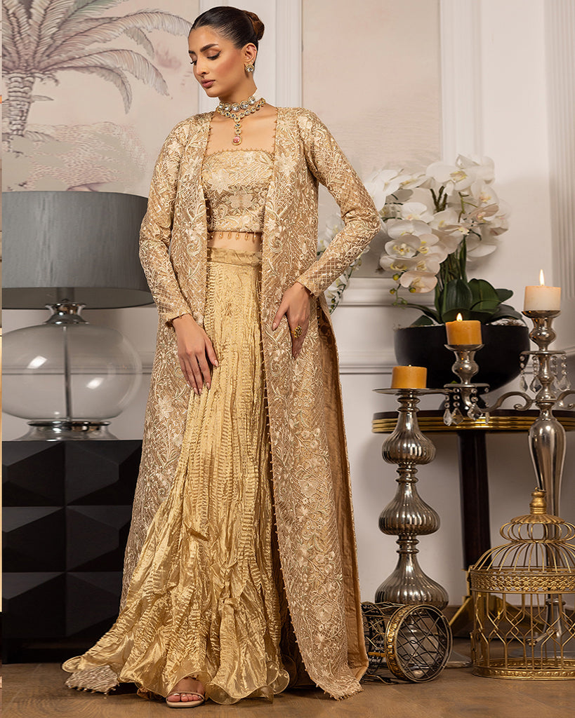 Unstitched Embroidered Jacket With Embroidered Tube And Skirt
