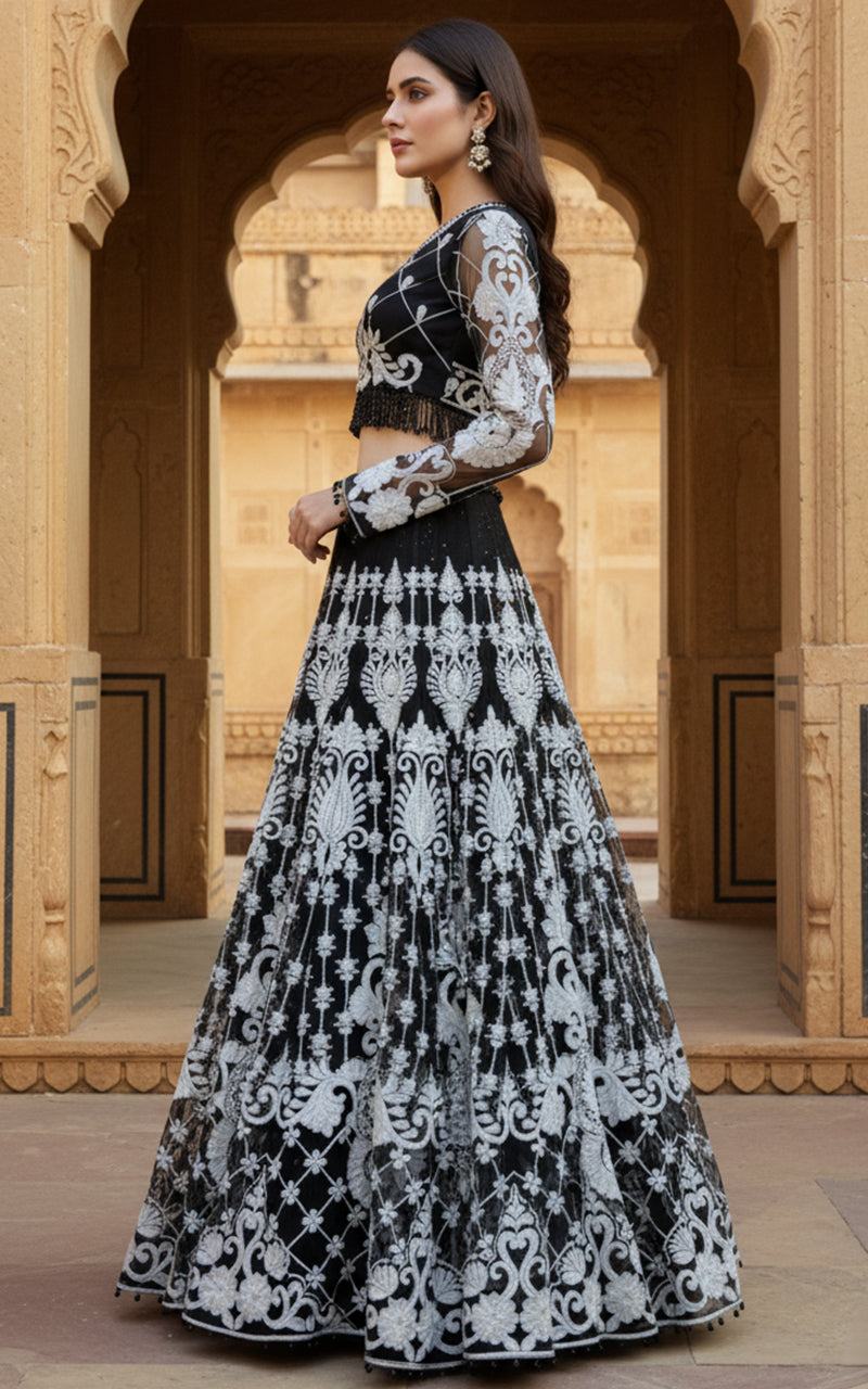 Embroidered Blouse & Lehenga with Dupatta