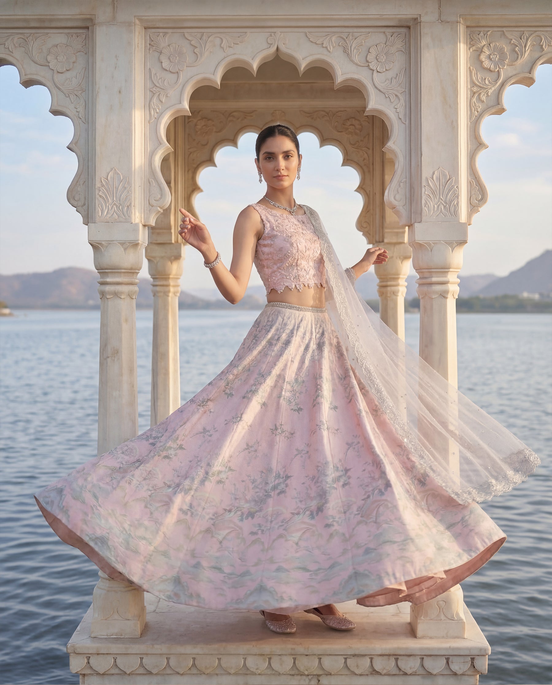 Unstitched Embroidered Blouse With Skirt