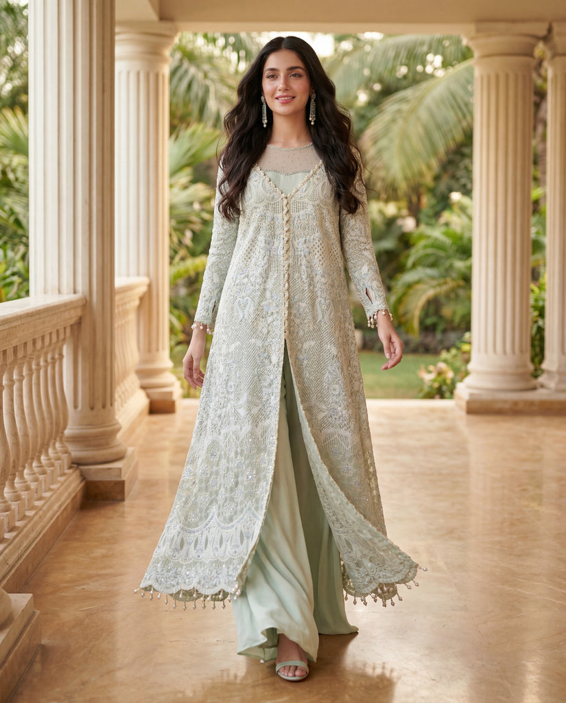 Unstitched Seraphina Mint Front Open Set