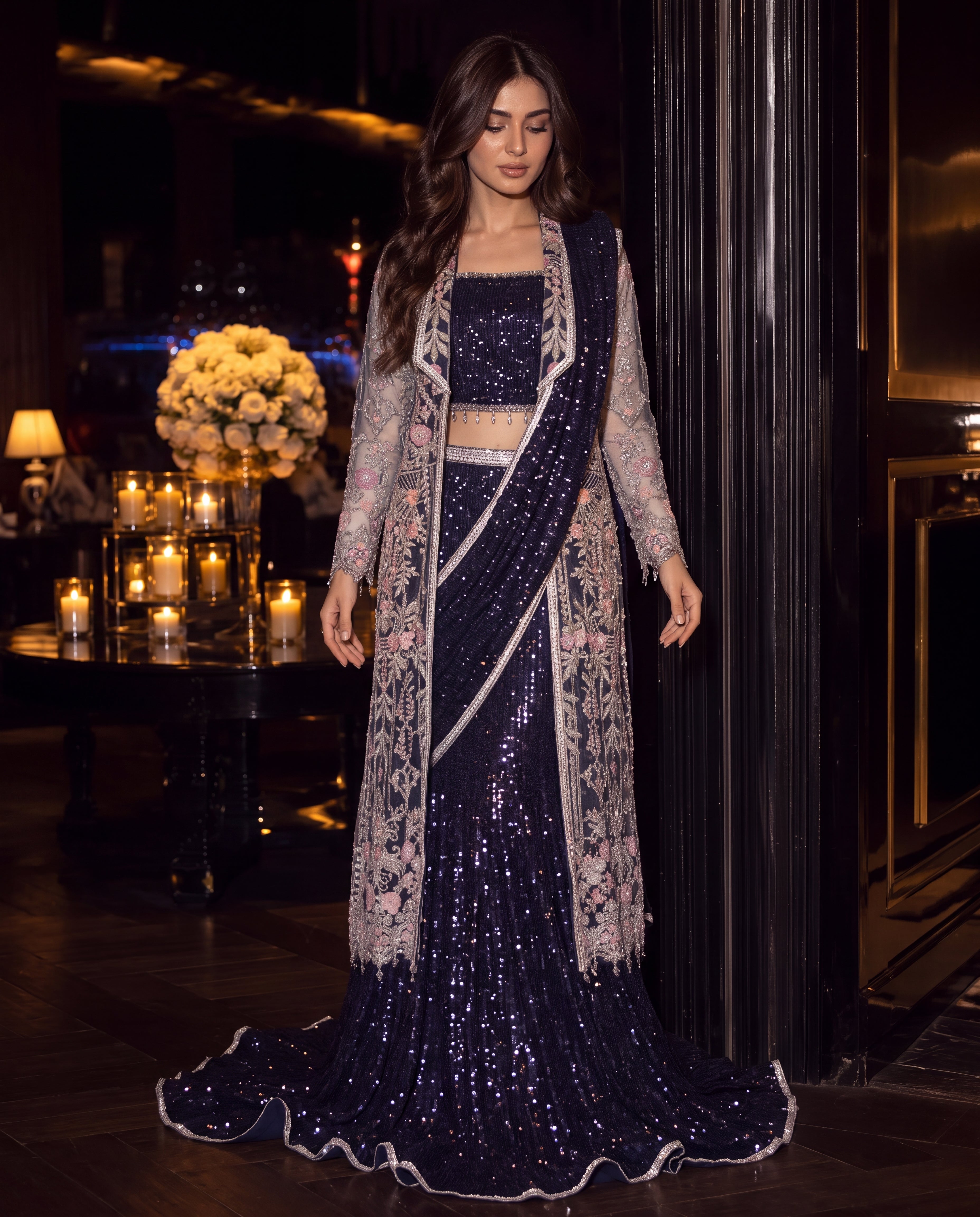 The Midnight Eclipse Fusion Lehenga Saree