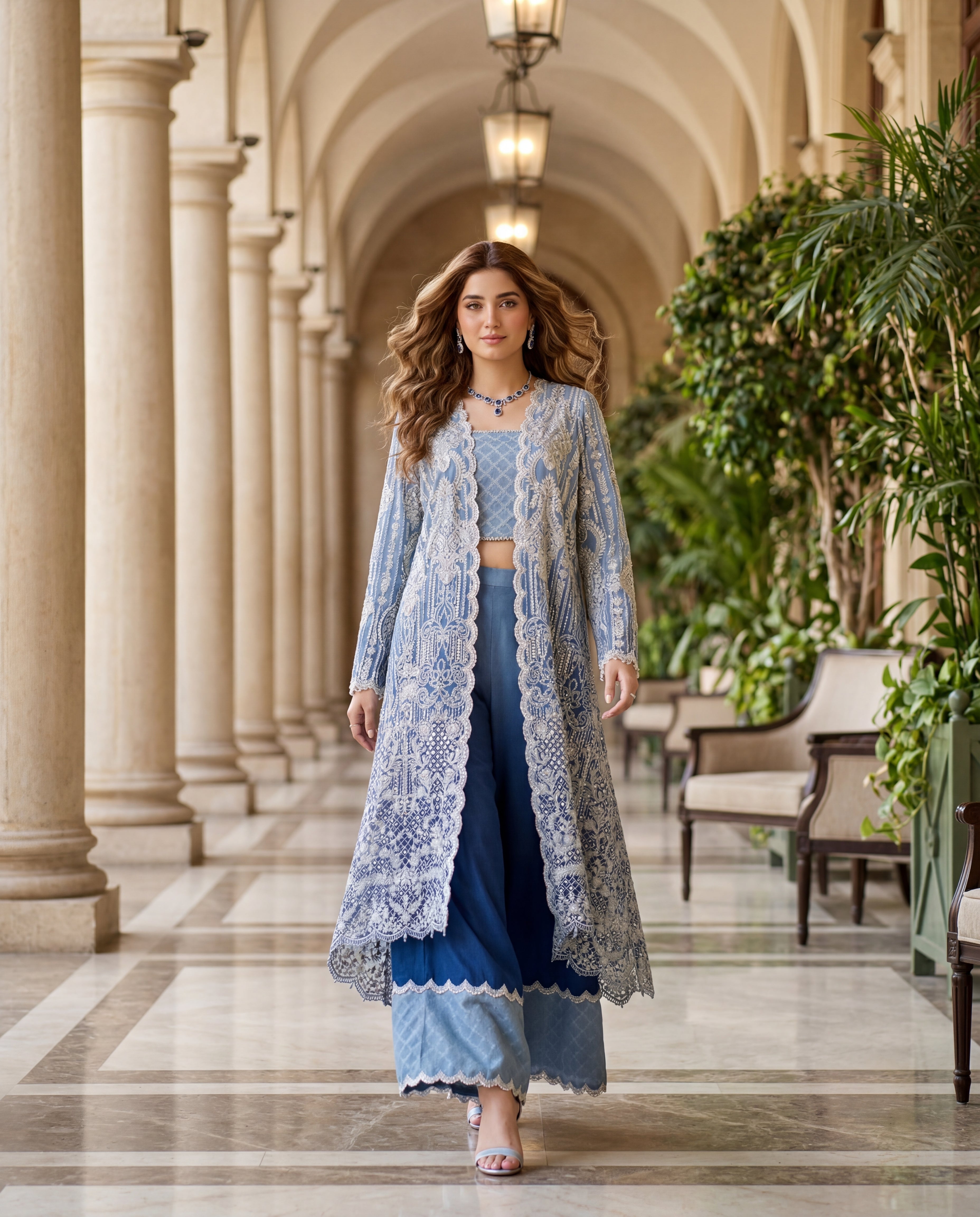 Blue Ombre Embroidered Set