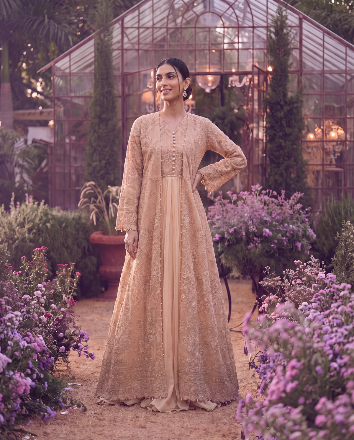 Organza Embroidered Jacket With Maxi (RTW)