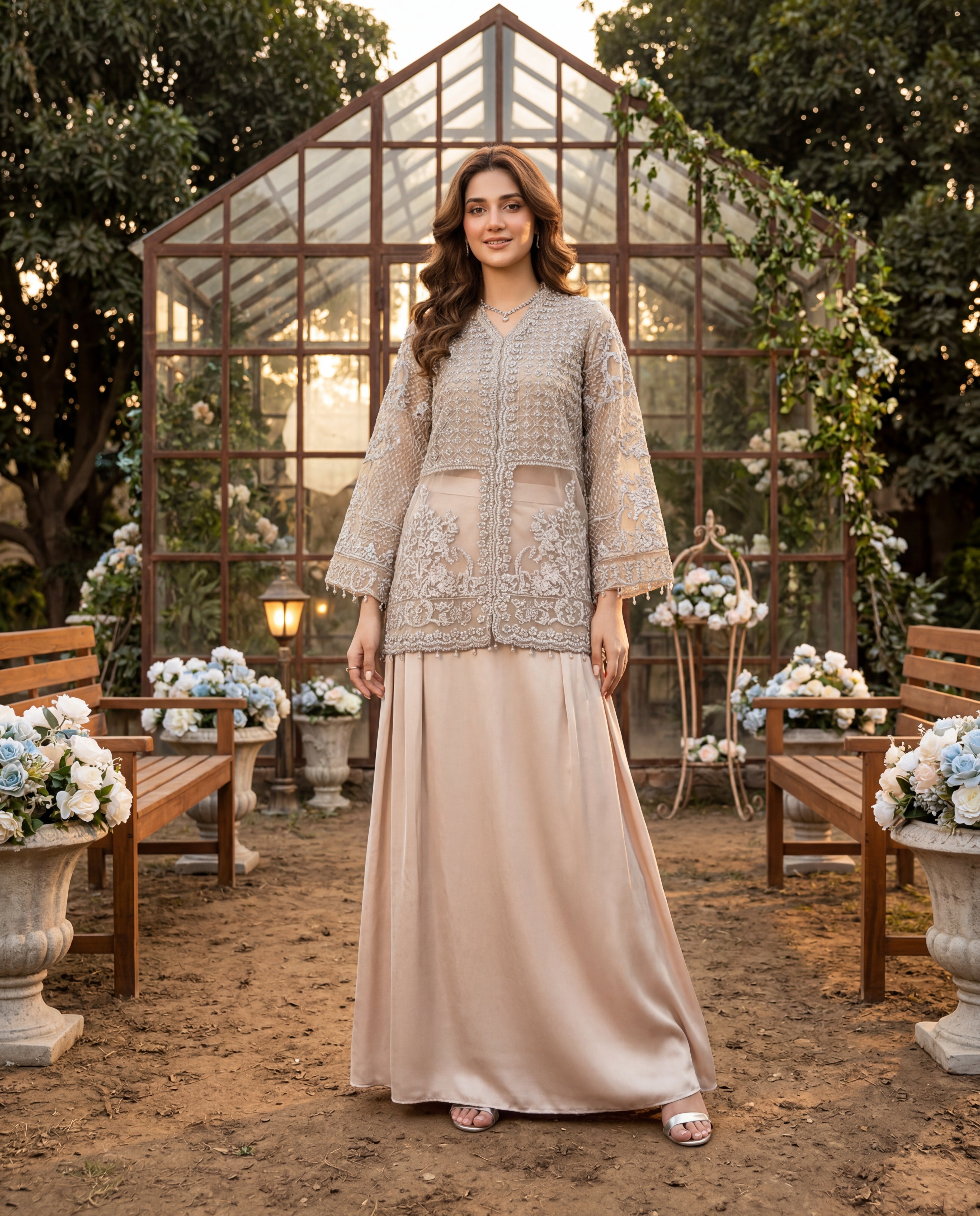 Embroidered Jacket With Skirt
