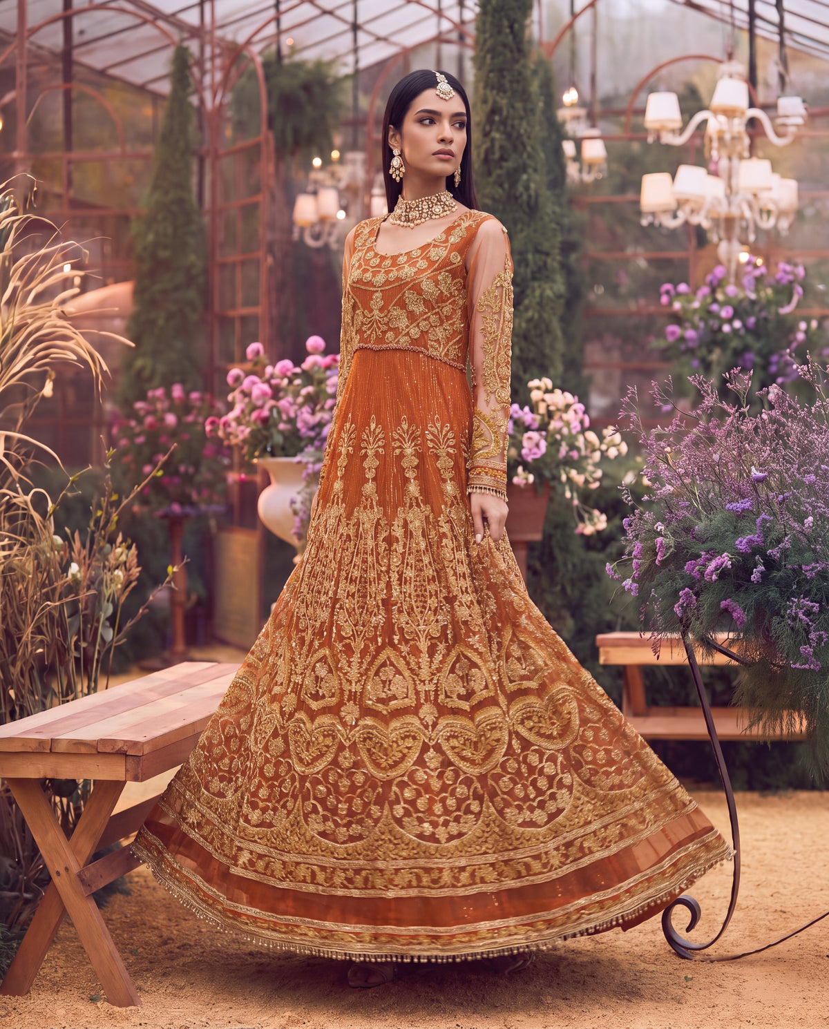 Net Embroidered Maxi and Dupatta (RTW)