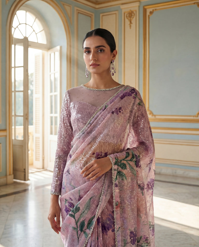 The Rose Quartz Shimmer Saree