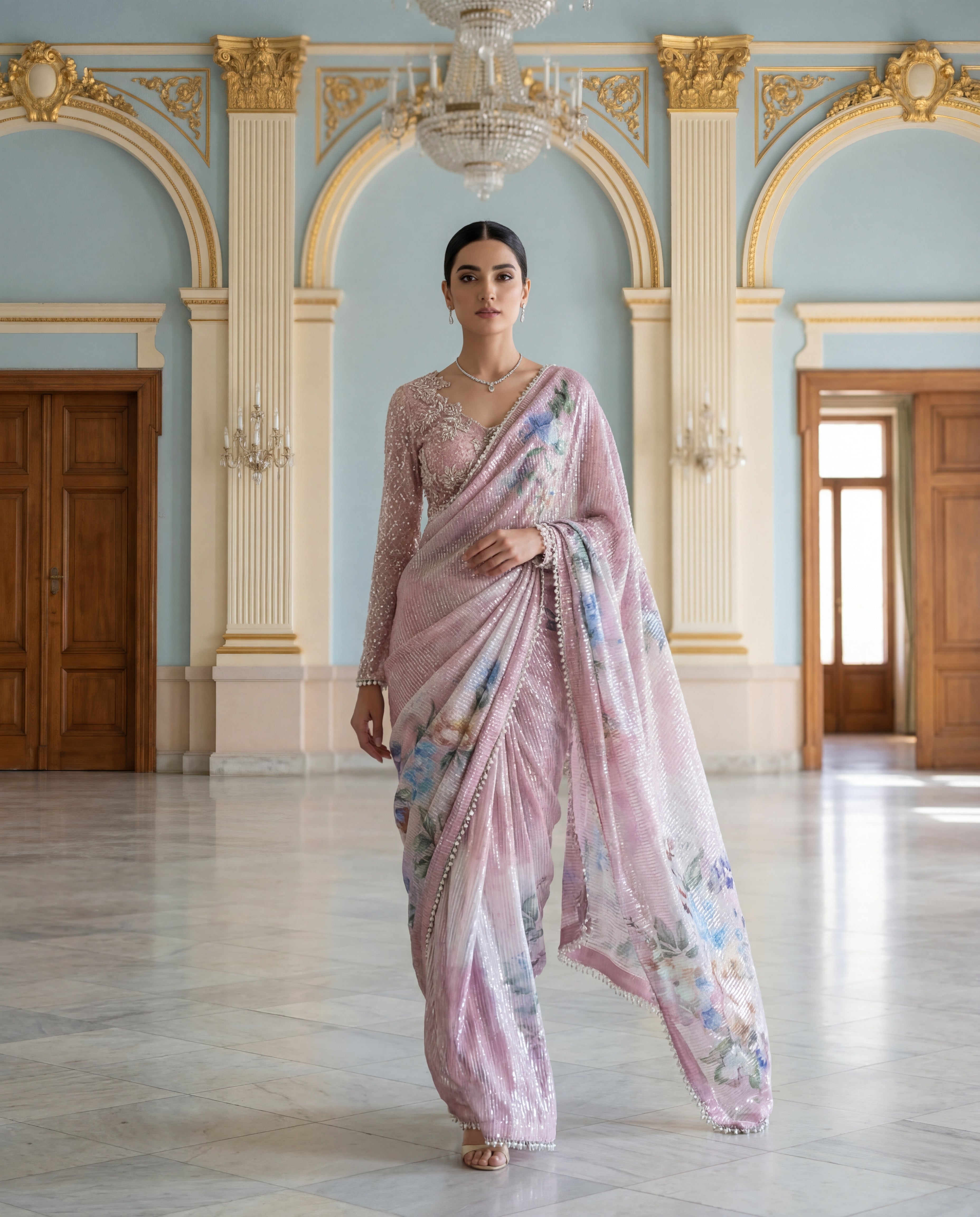 Unstitched Mauve Twilight Saree