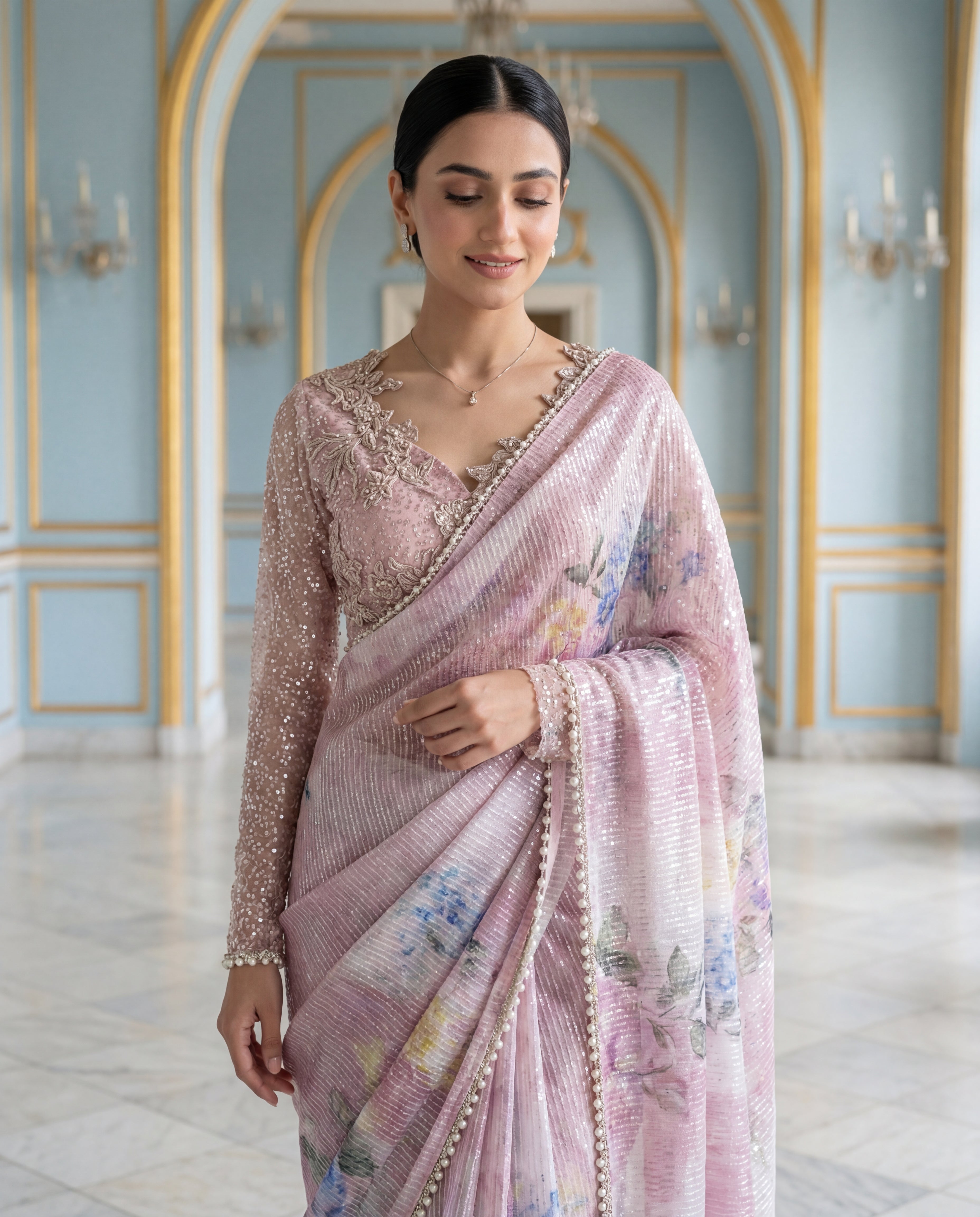 Unstitched Mauve Twilight Saree