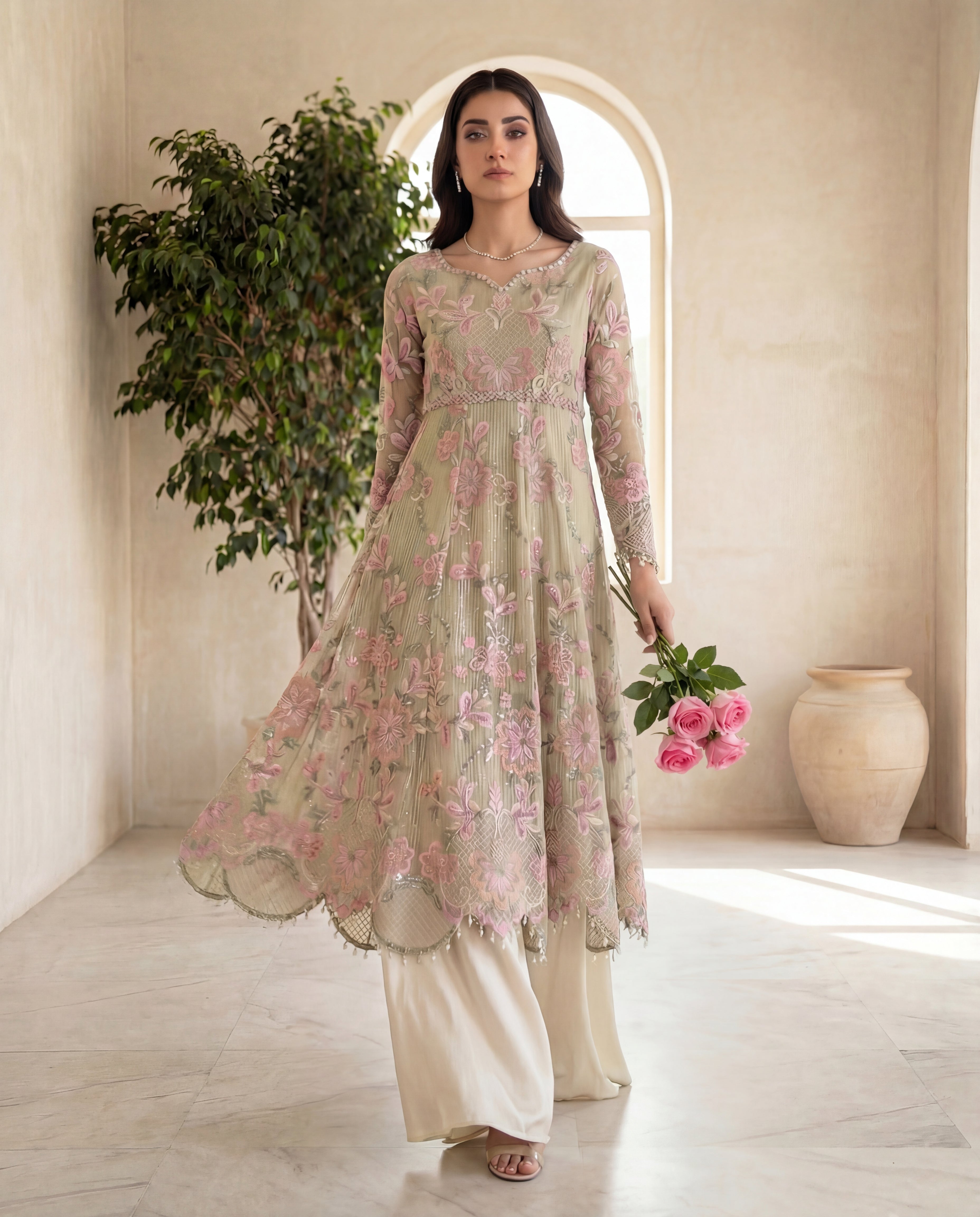 Celadon Blossom Peplum Dhaka Set