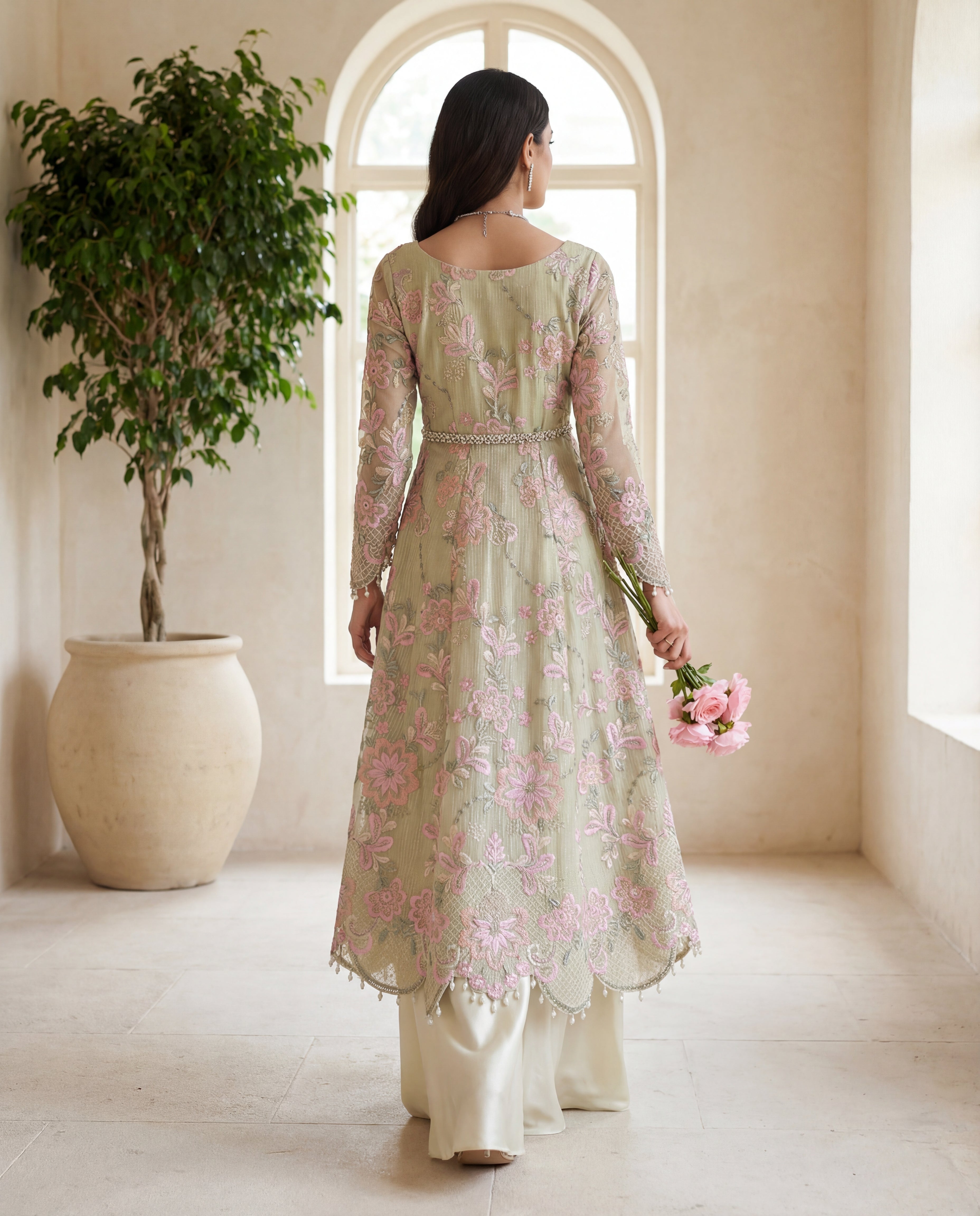 Celadon Blossom Peplum Dhaka Set