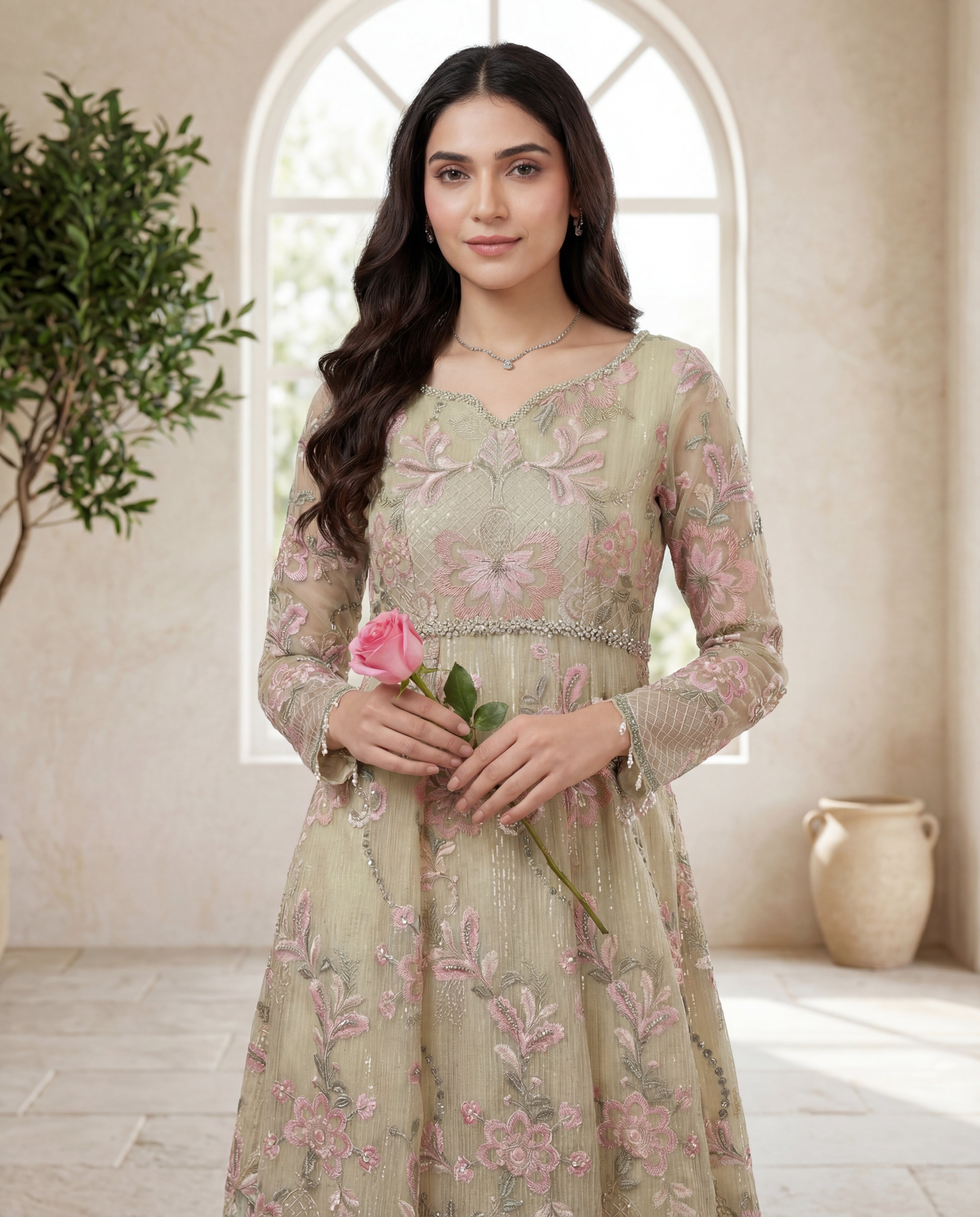 Celadon Blossom Peplum Dhaka Set
