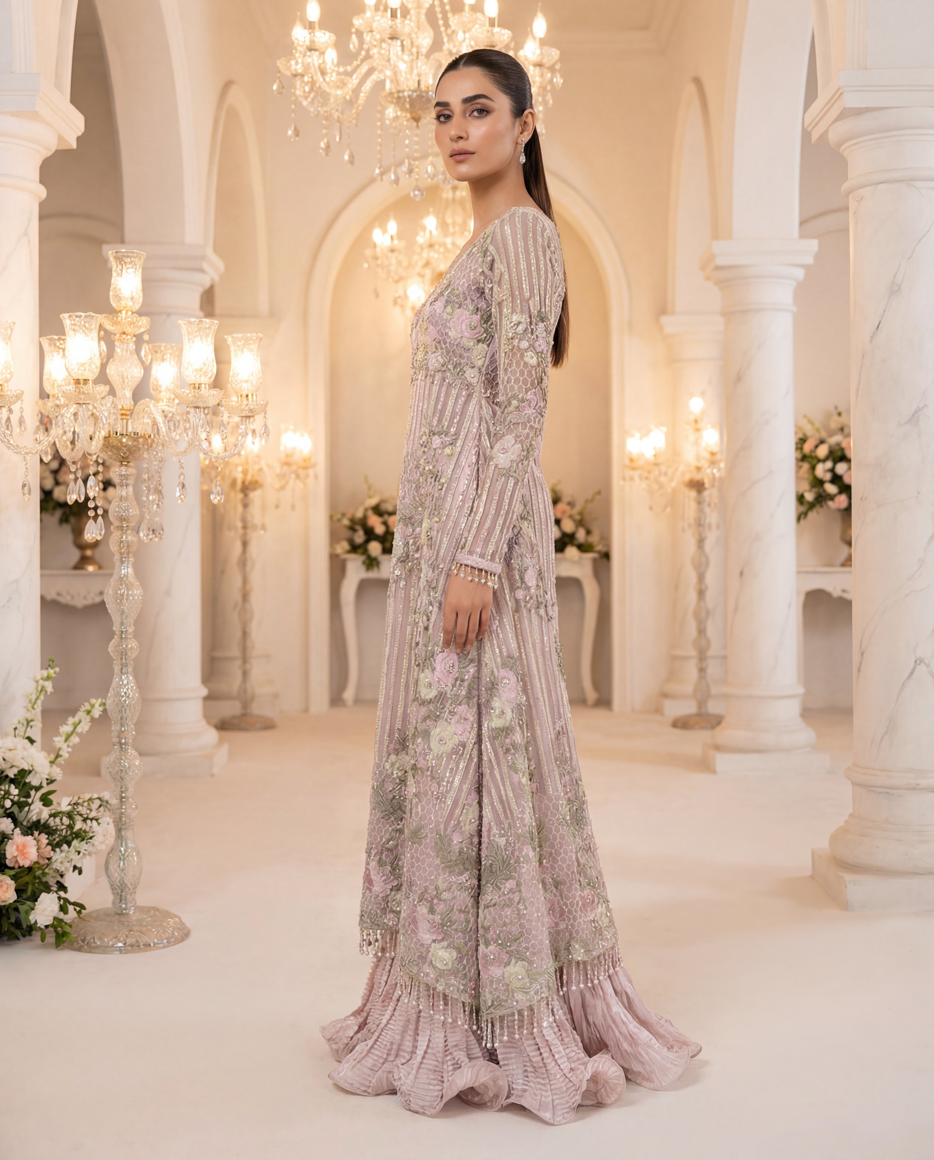 Powder Rose Skirt Couture Set