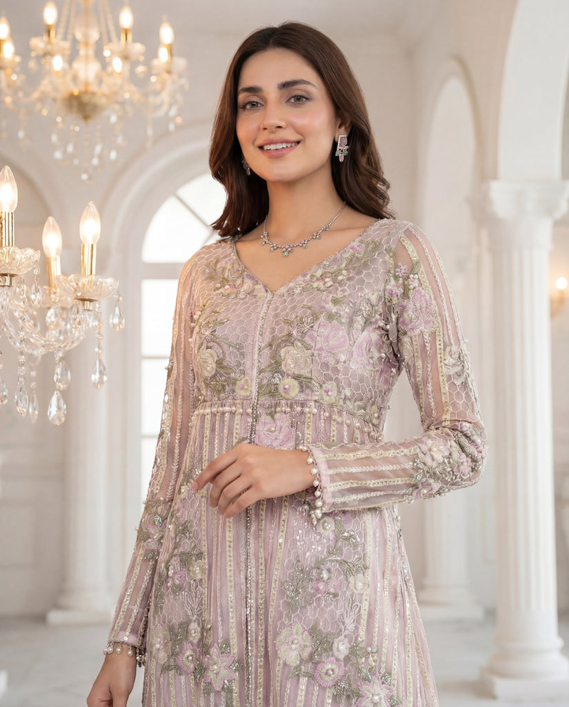 Unstitched Powder Rose Skirt Couture Set