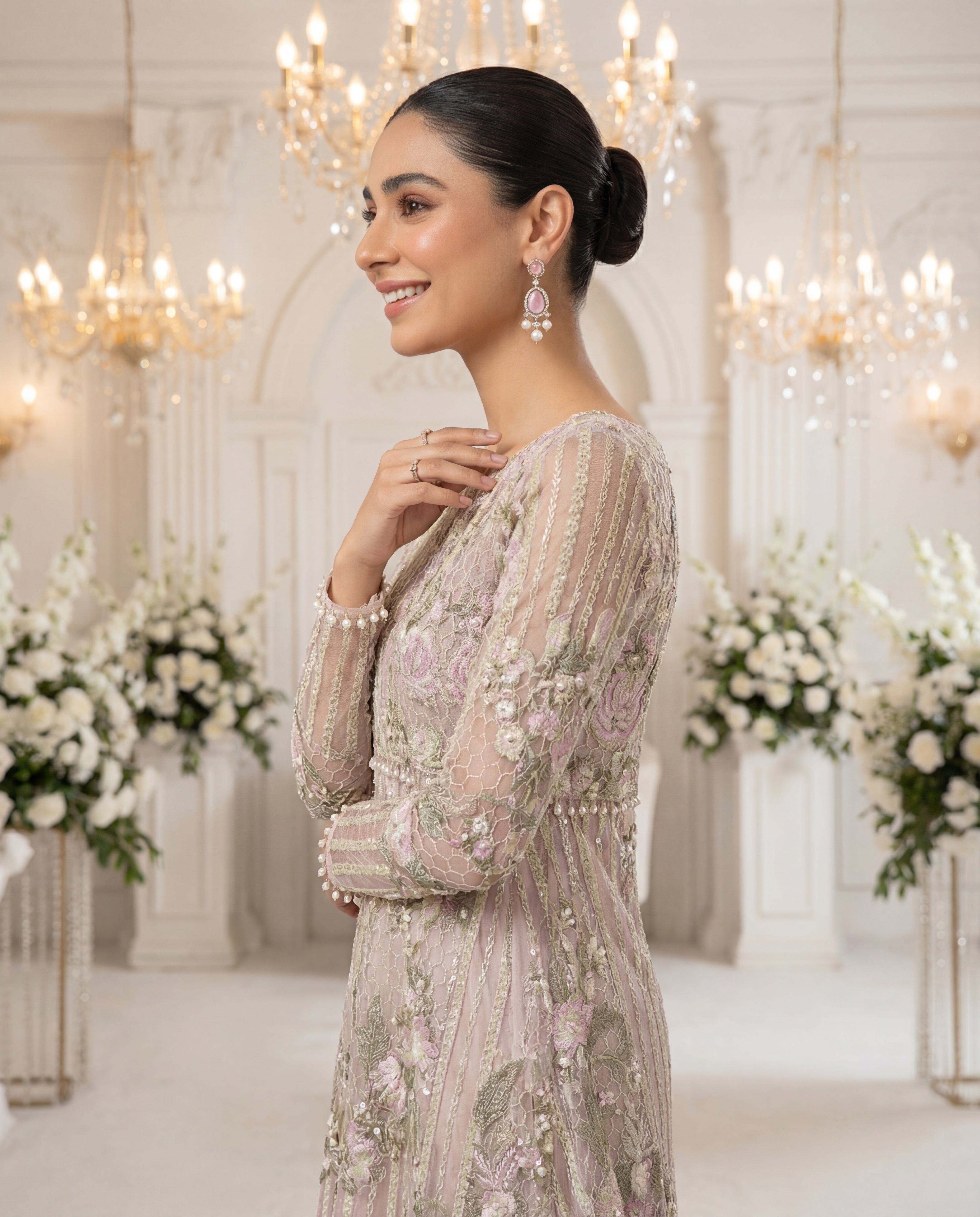 Unstitched Powder Rose Skirt Couture Set