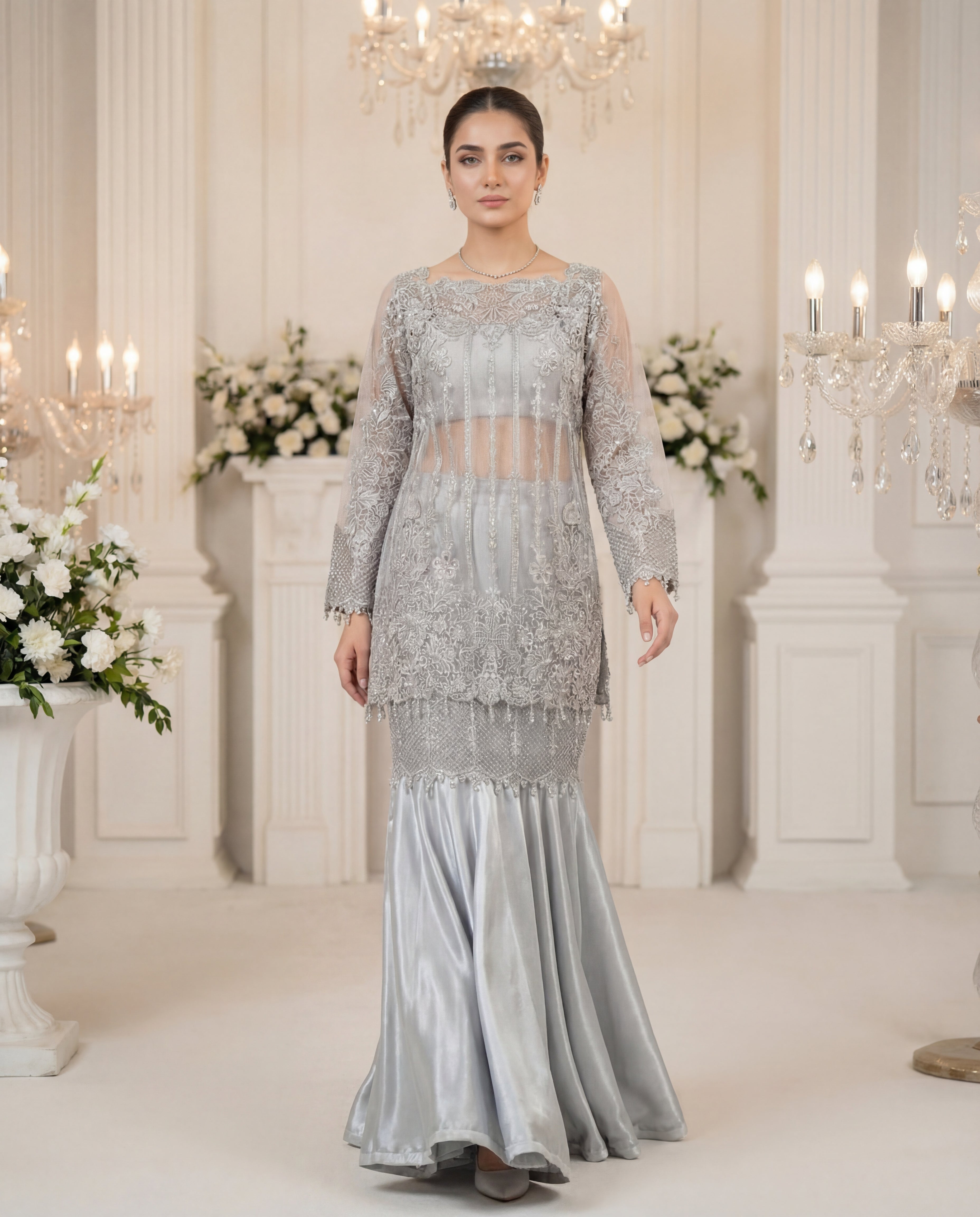 Unstitched Frost Argent Cutwork Gharara Set