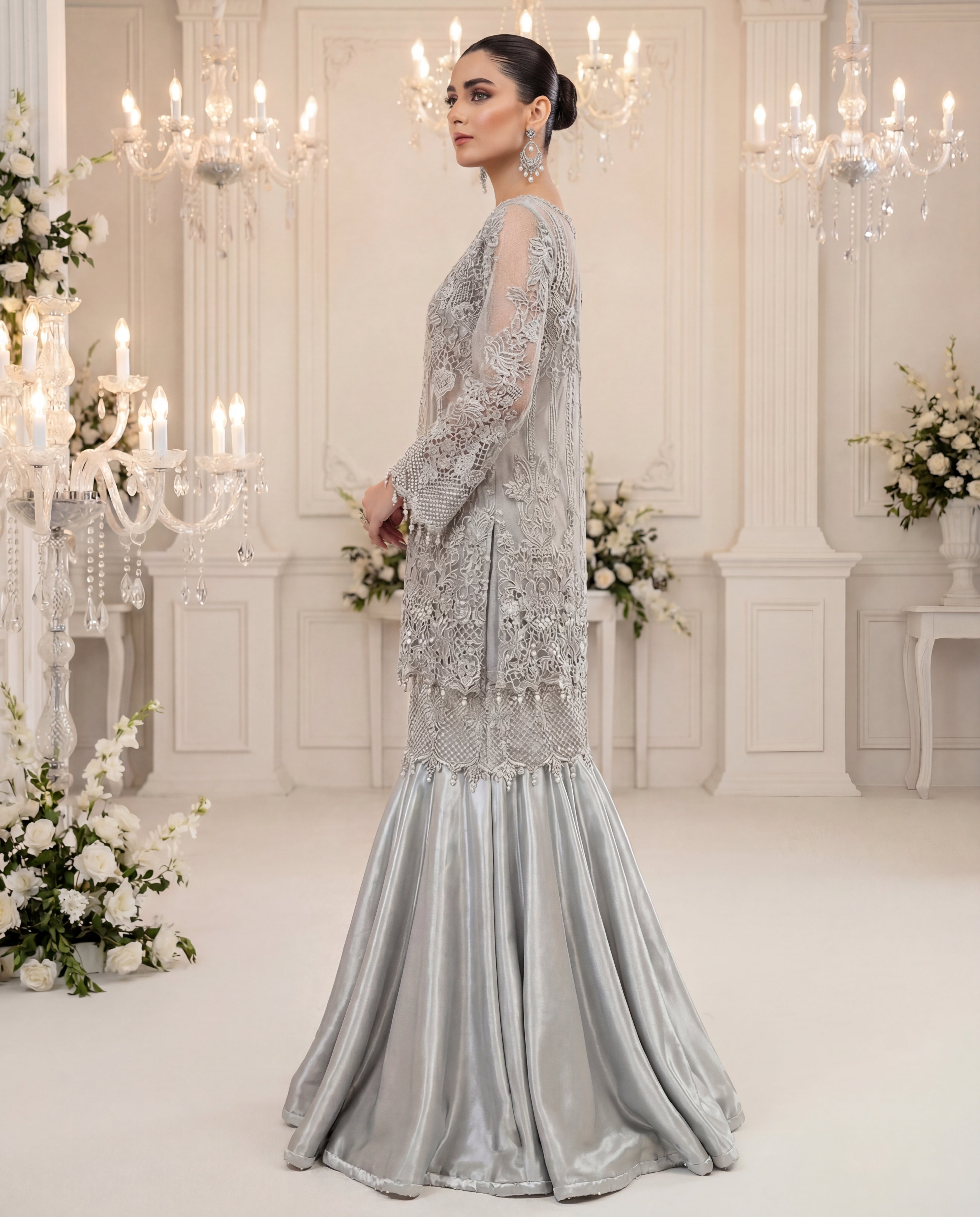 Unstitched Frost Argent Cutwork Gharara Set