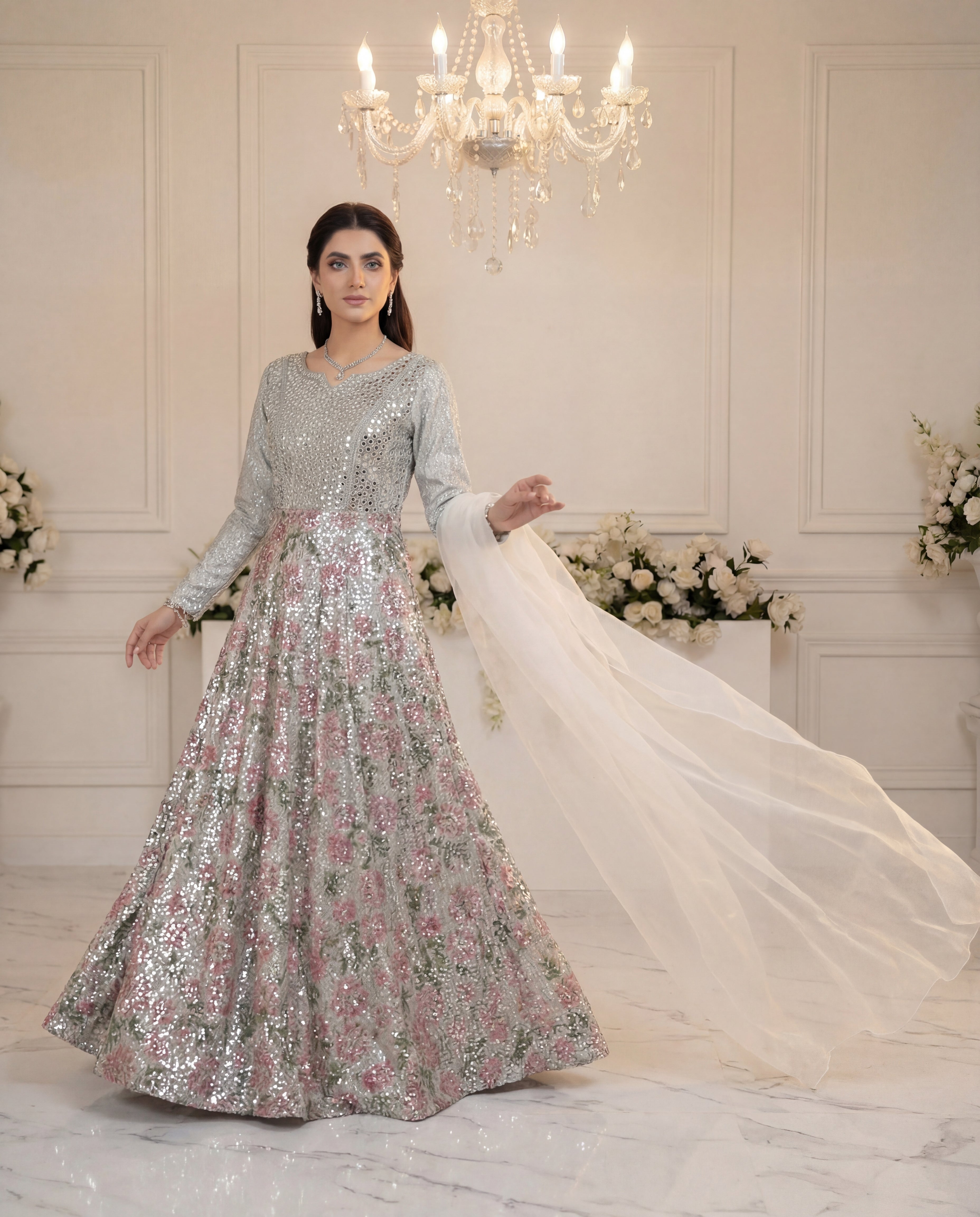 Embroidered Maxi With Dupatta