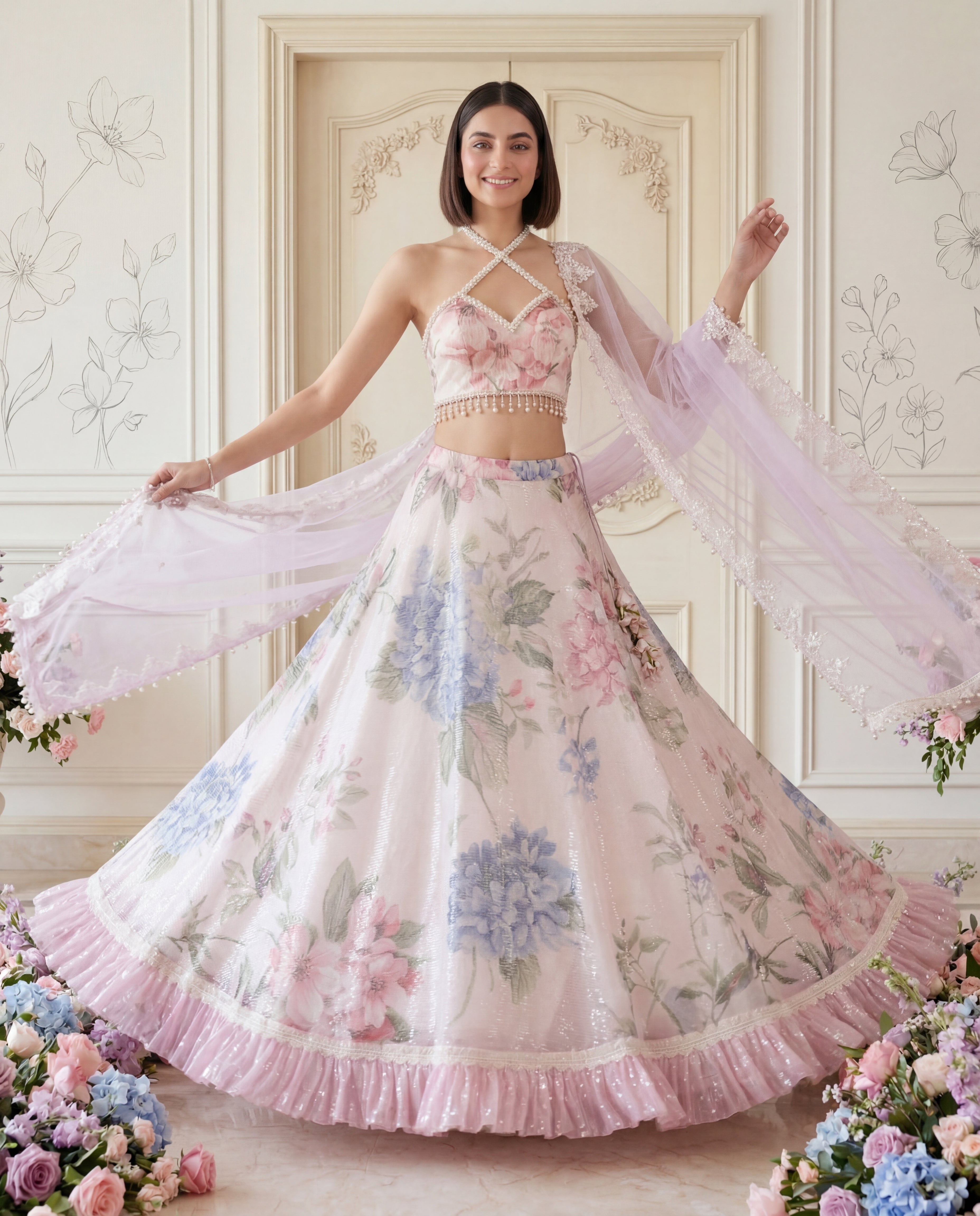 Hydrangea Mist Sequin Lehenga Set