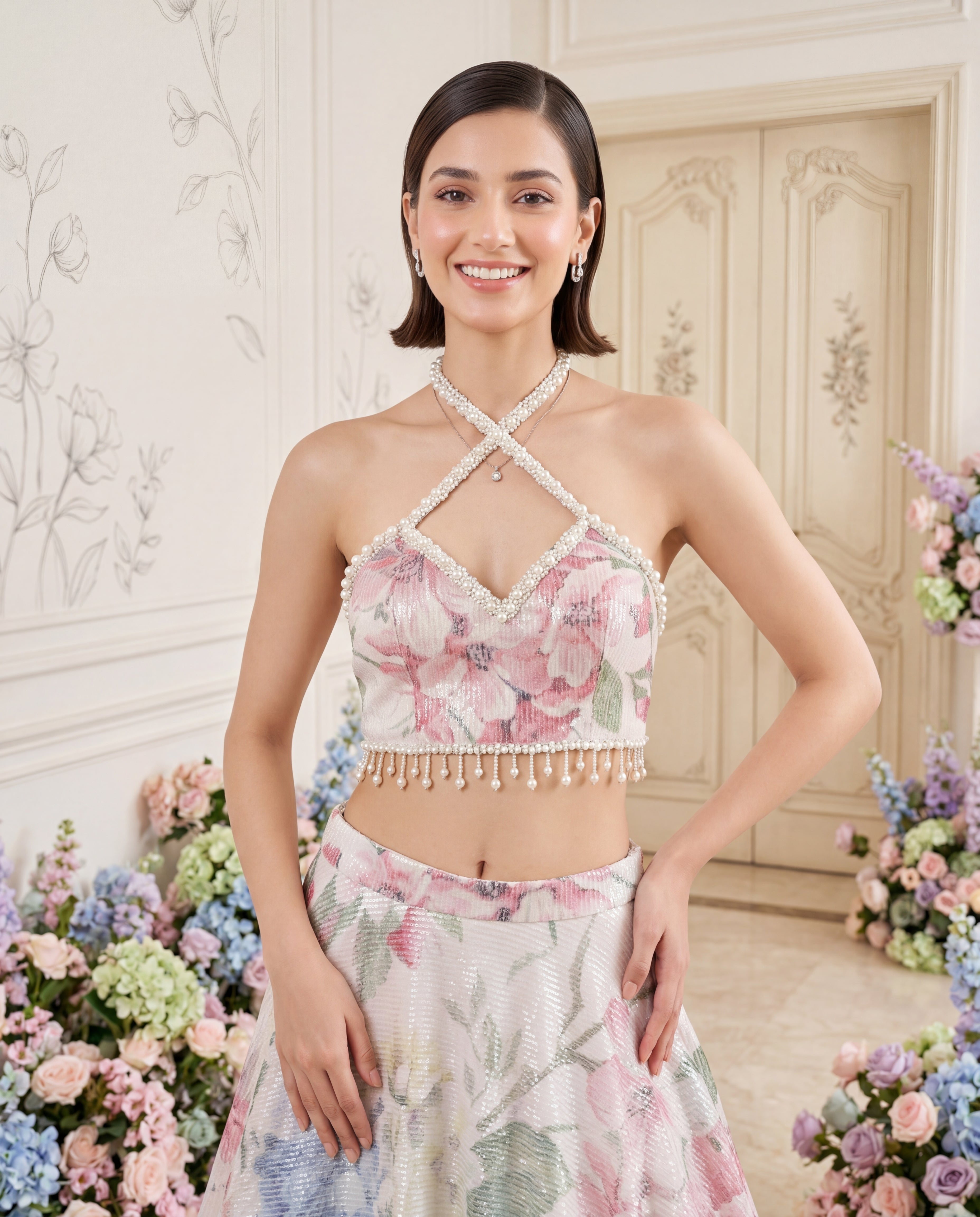 Unstitched Hydrangea Mist Sequin Lehenga Set