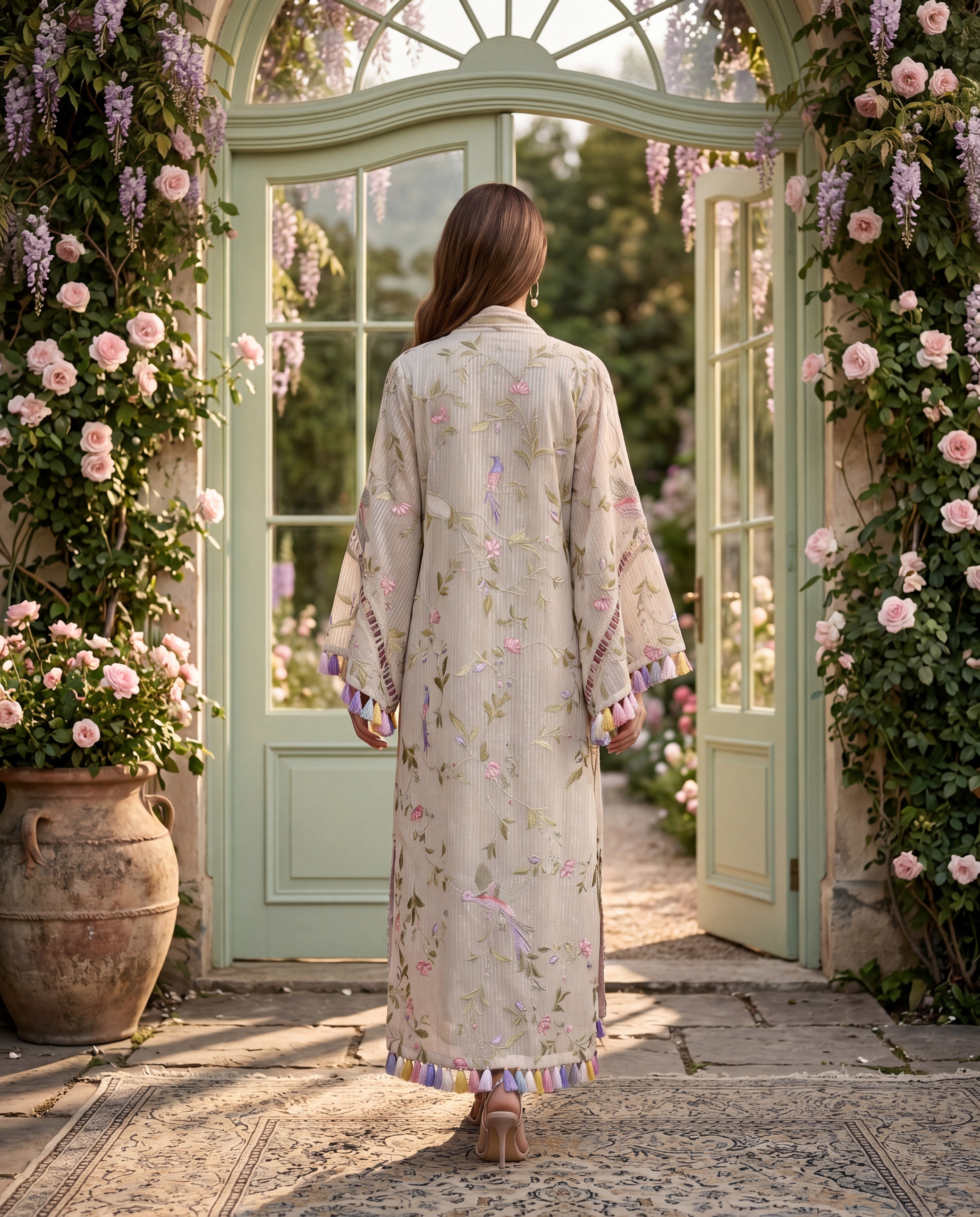 Unstitched Sage Blossom Silk Jumpsuit With Embroidered Jacket