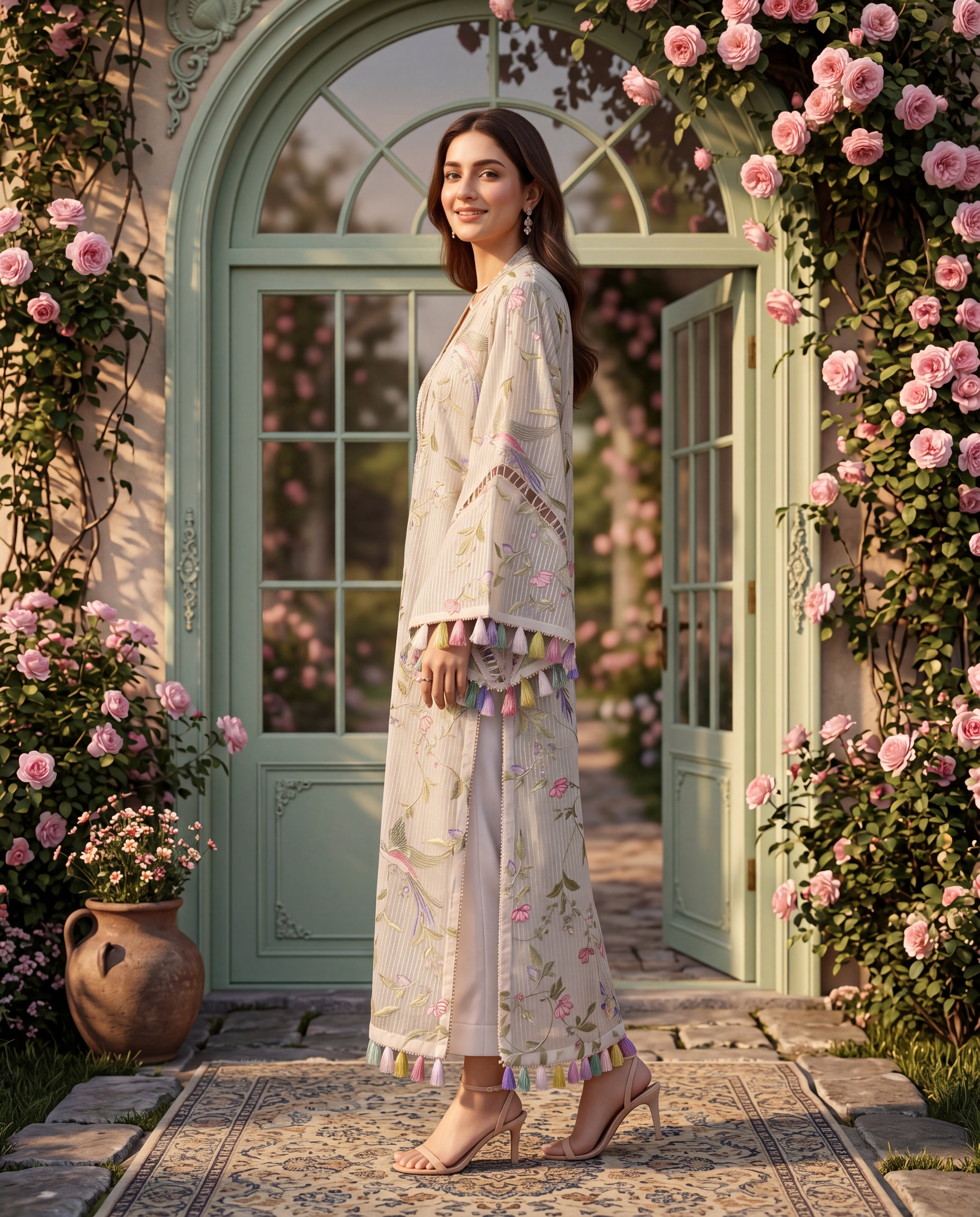 Unstitched Sage Blossom Silk Jumpsuit With Embroidered Jacket