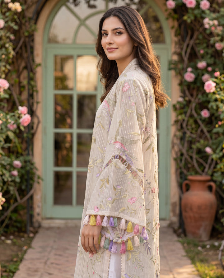 Sage Blossom Silk Jumpsuit With Embroidered Jacket