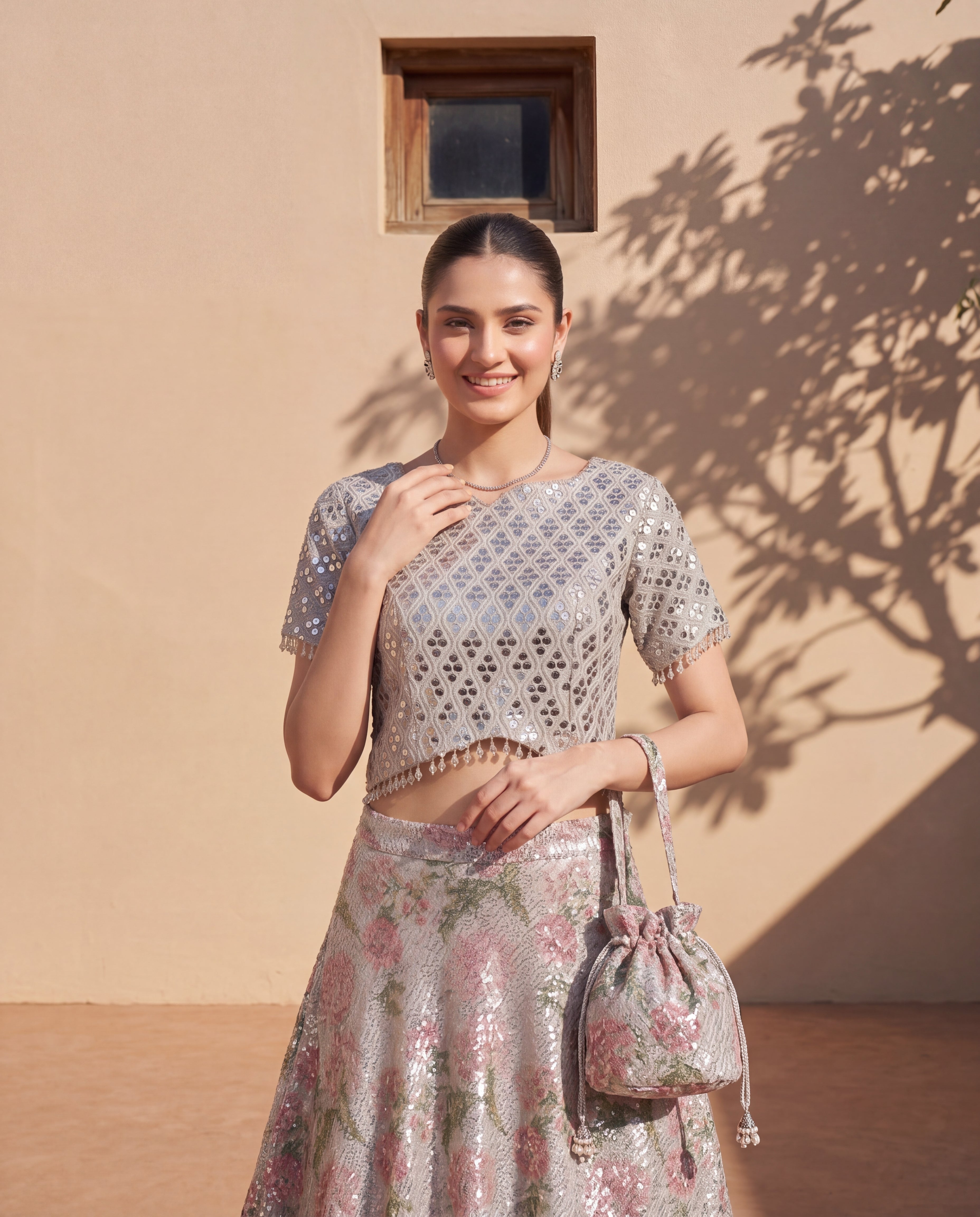 Silver Flora Mirror Look Lehenga Blouse