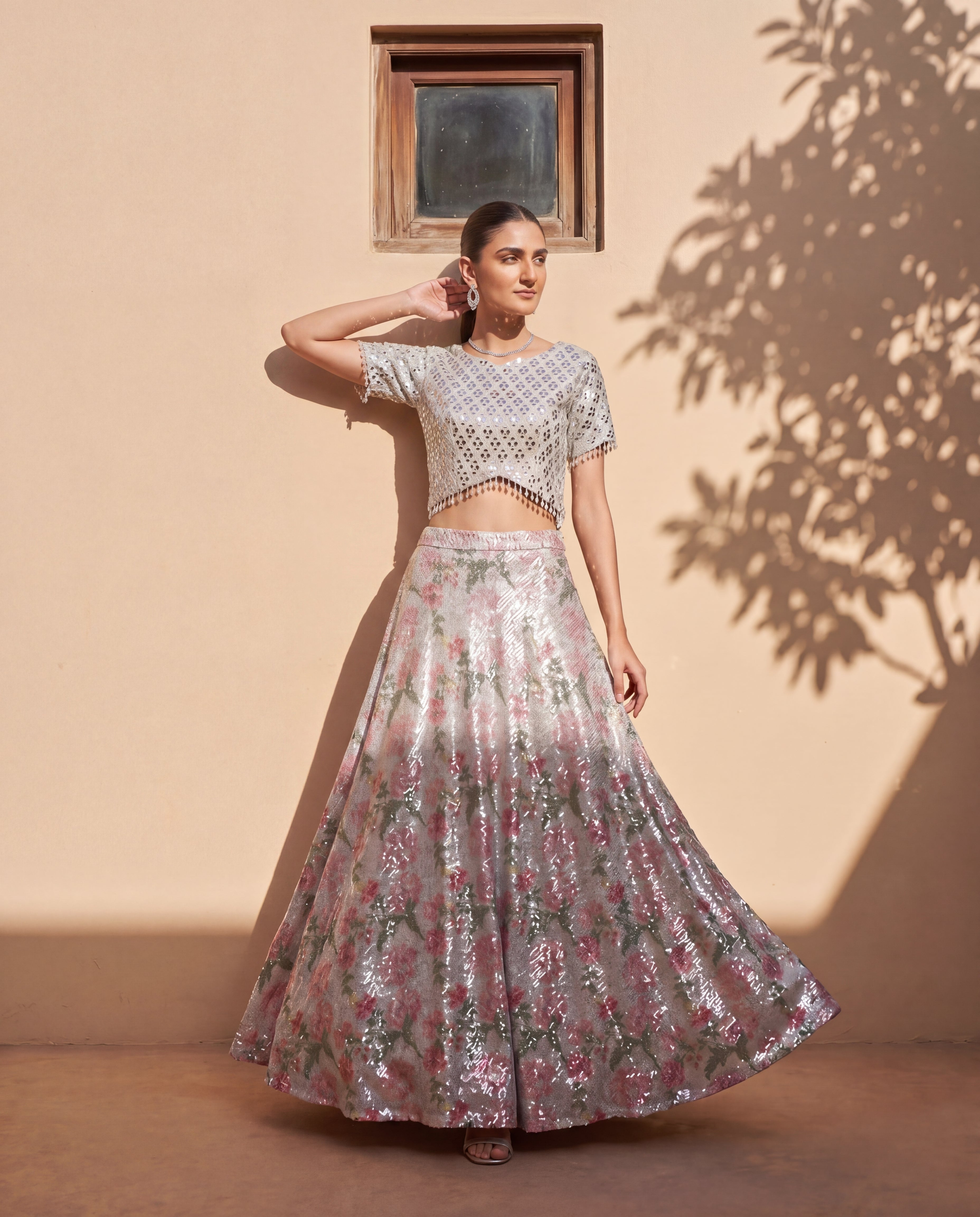 Silver Flora Mirror Look Lehenga Blouse