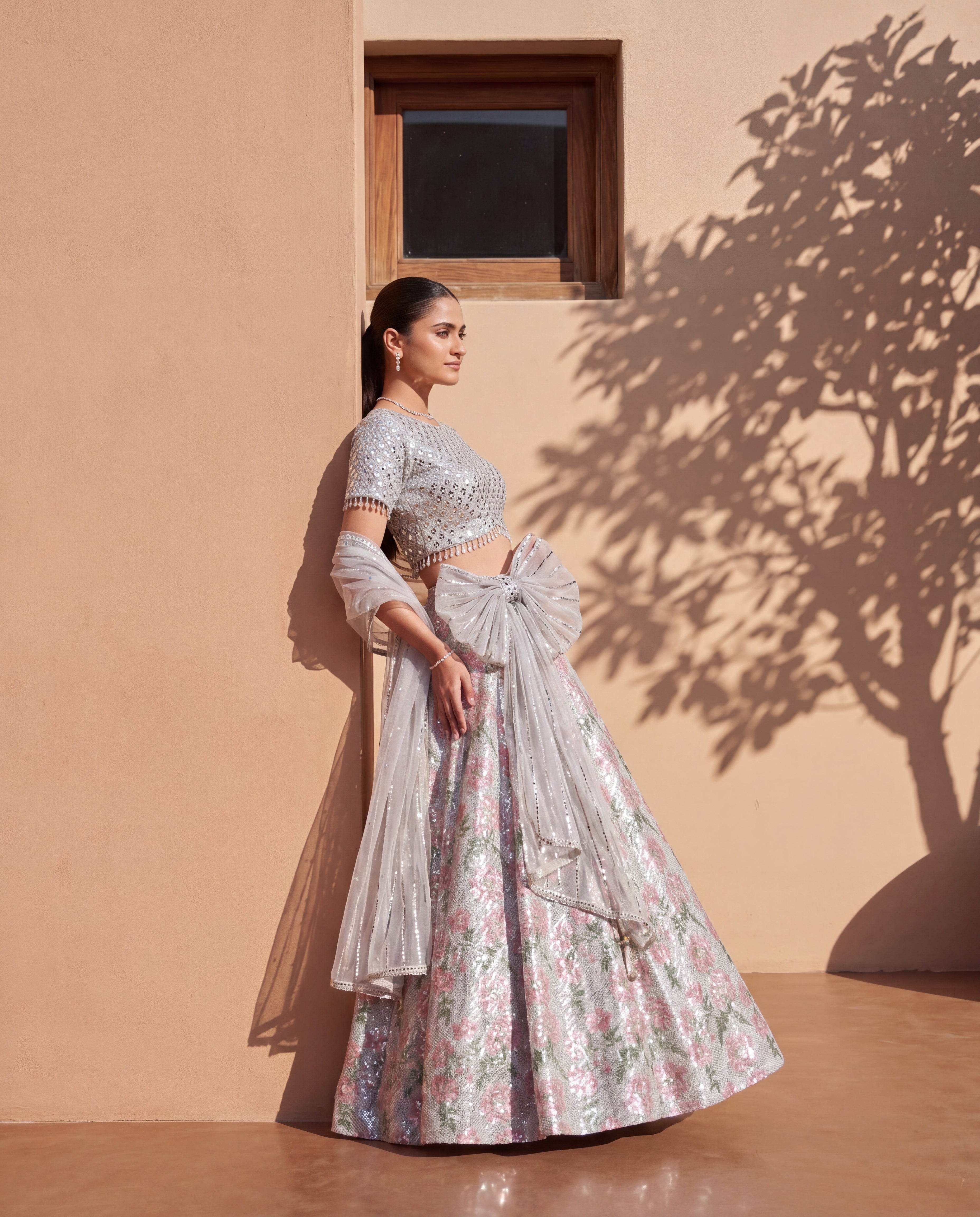 Silver Flora Mirror Look Lehenga Blouse
