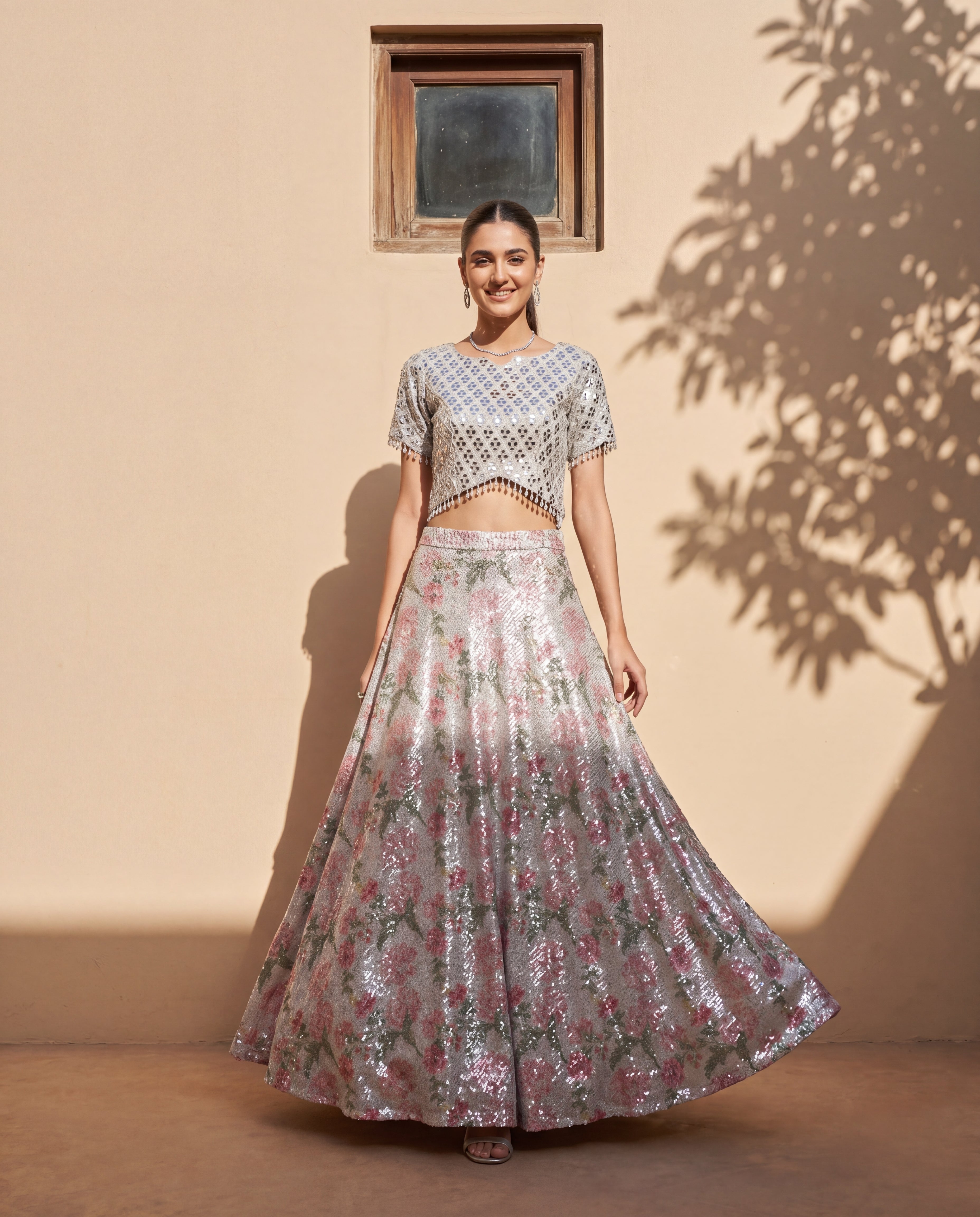Silver Flora Mirror Look Lehenga Blouse