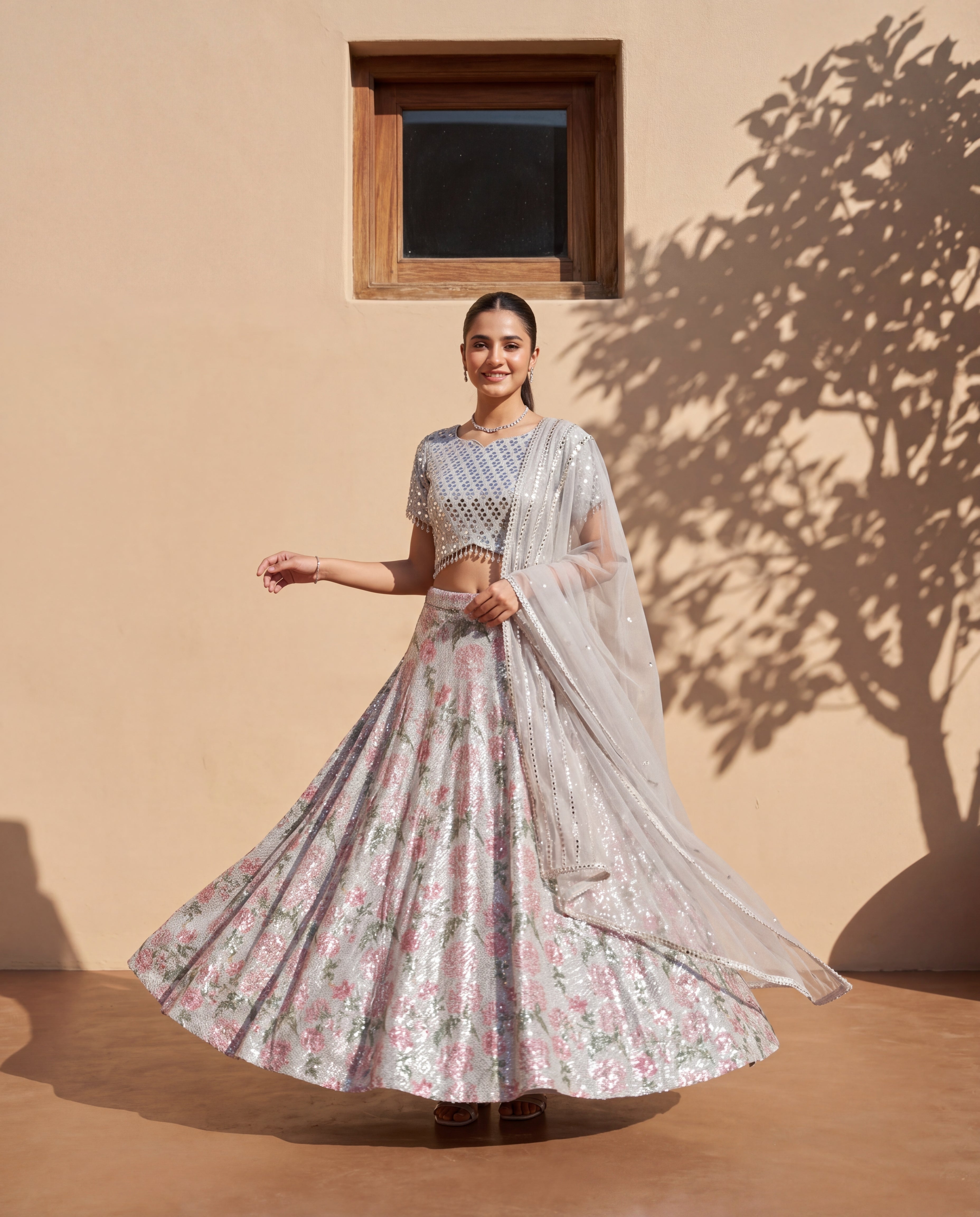Silver Flora Mirror Look Lehenga Blouse