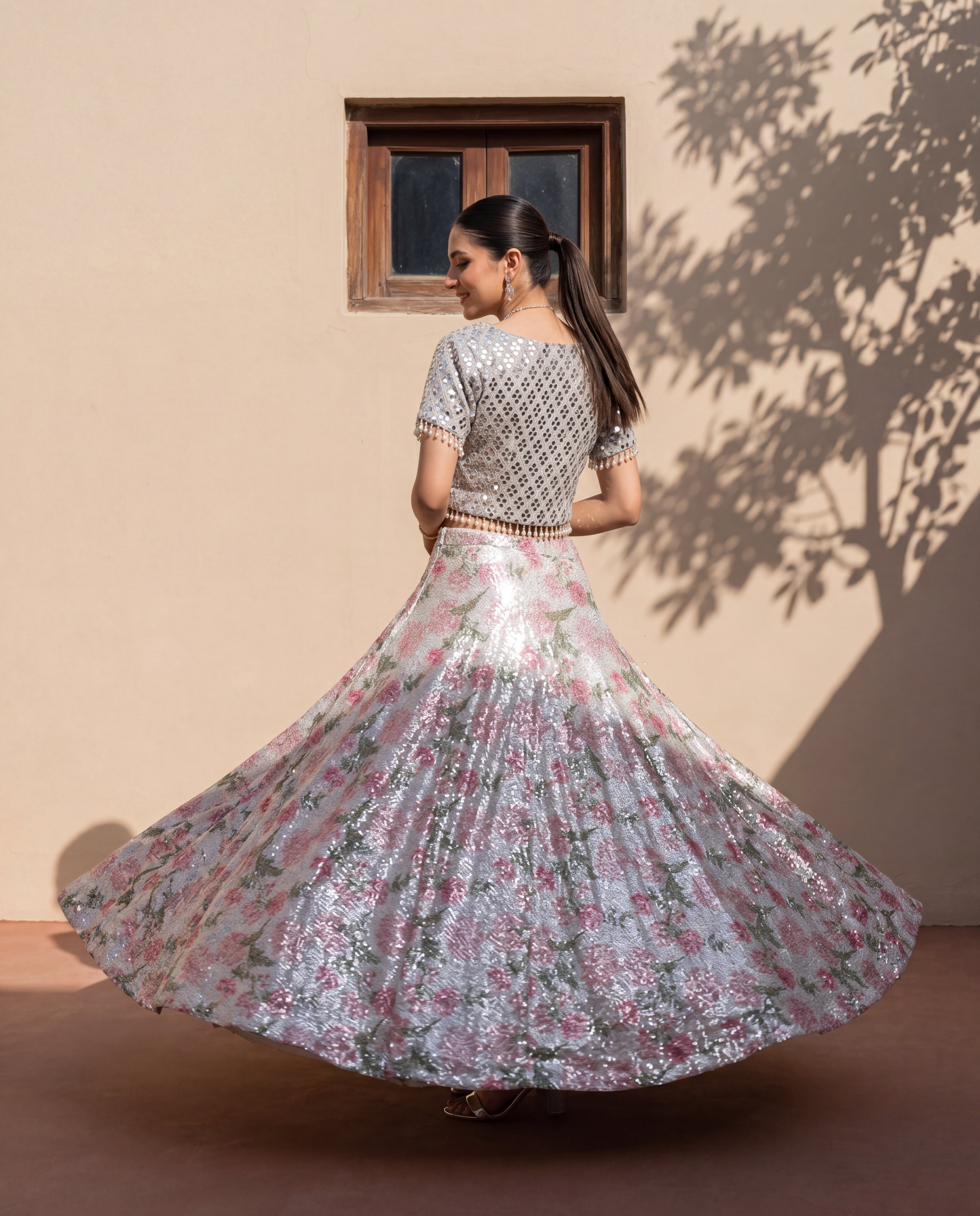 Silver Flora Mirror Look Lehenga Blouse