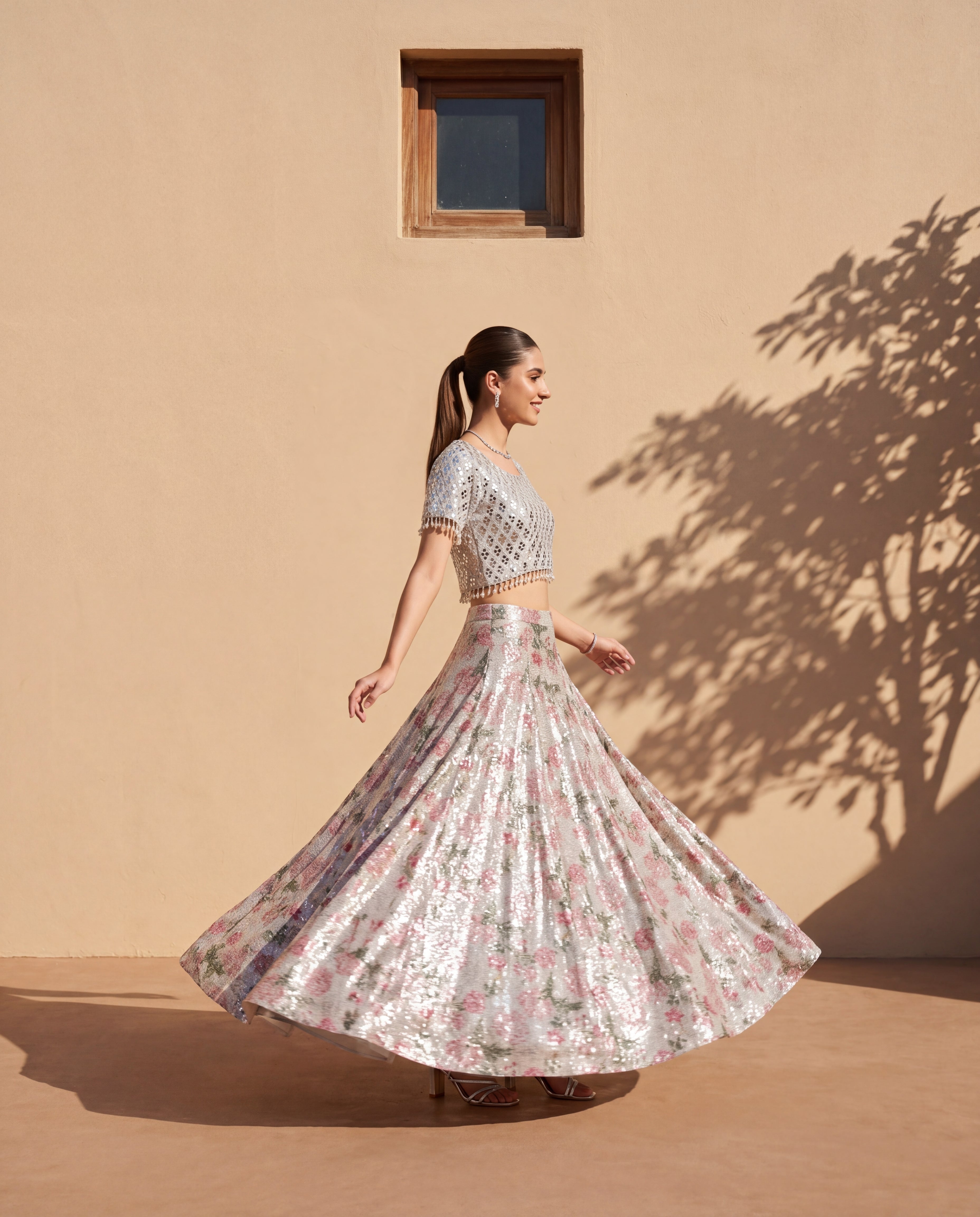 Silver Flora Mirror Look Lehenga Blouse