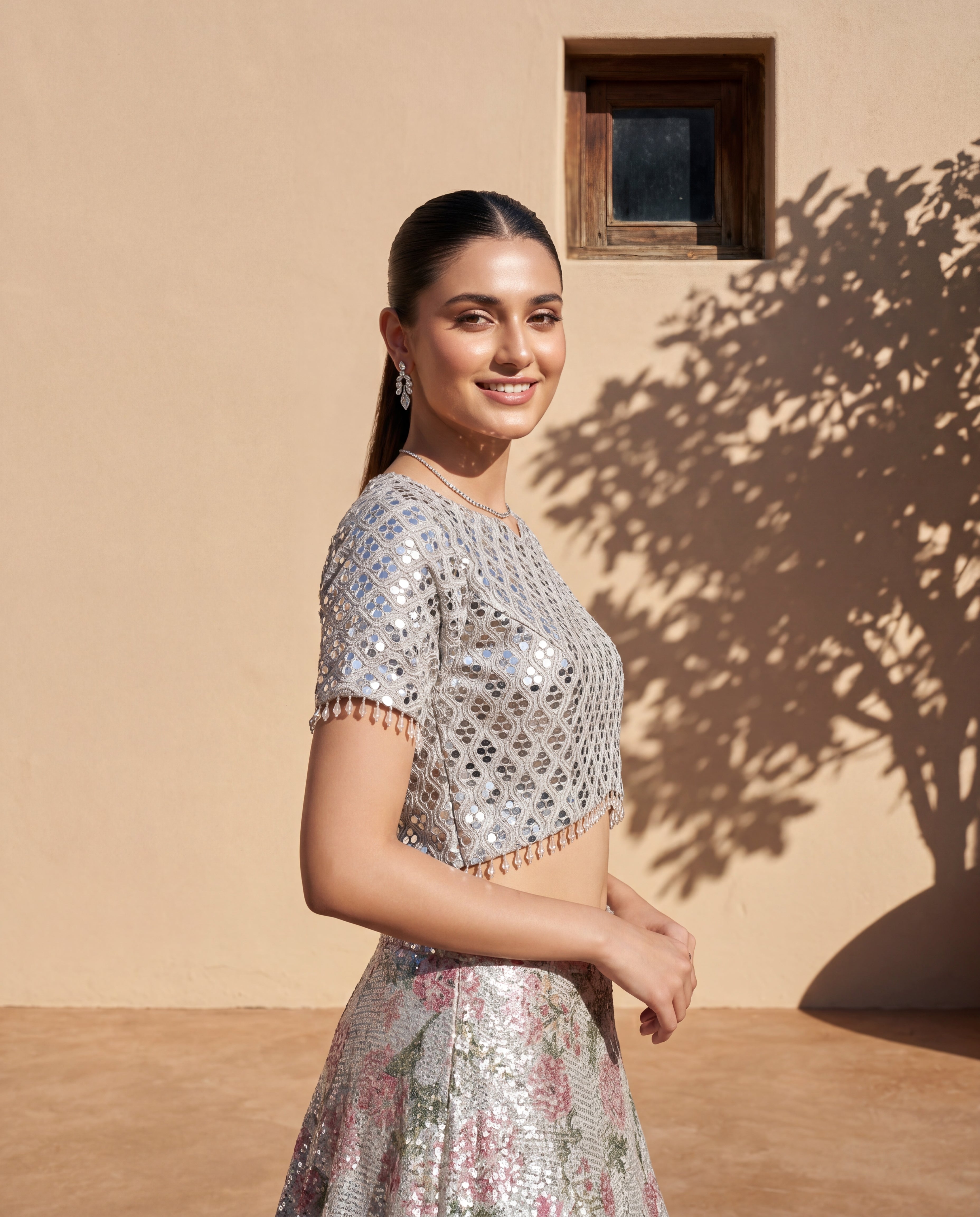 Silver Flora Mirror Look Lehenga Blouse