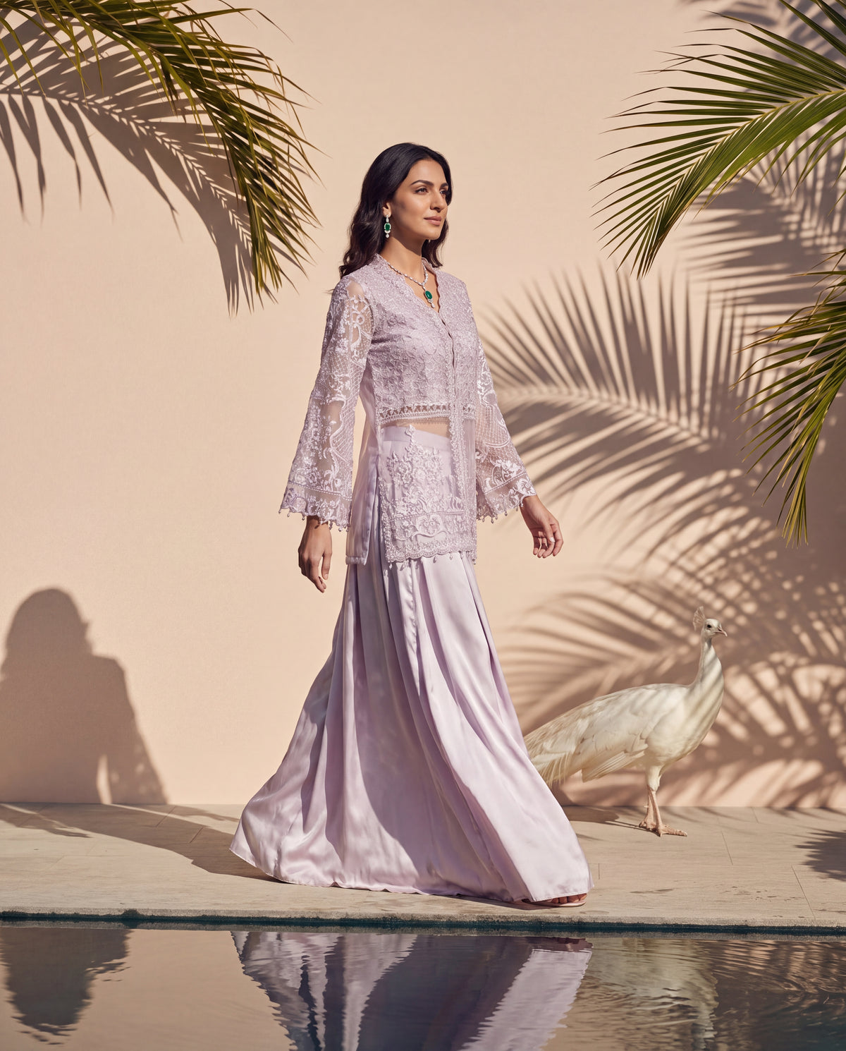 Lilac Mirage Organza Embroidered Jacket Set
