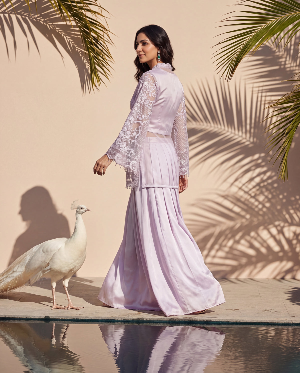 Lilac Mirage Organza Embroidered Jacket Set