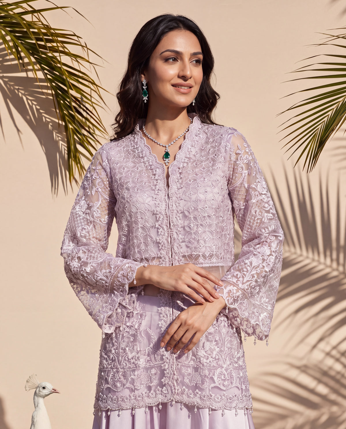 Lilac Mirage Organza Embroidered Jacket Set