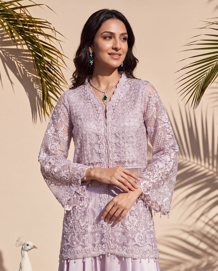 Lilac Mirage Organza Embroidered Jacket Set