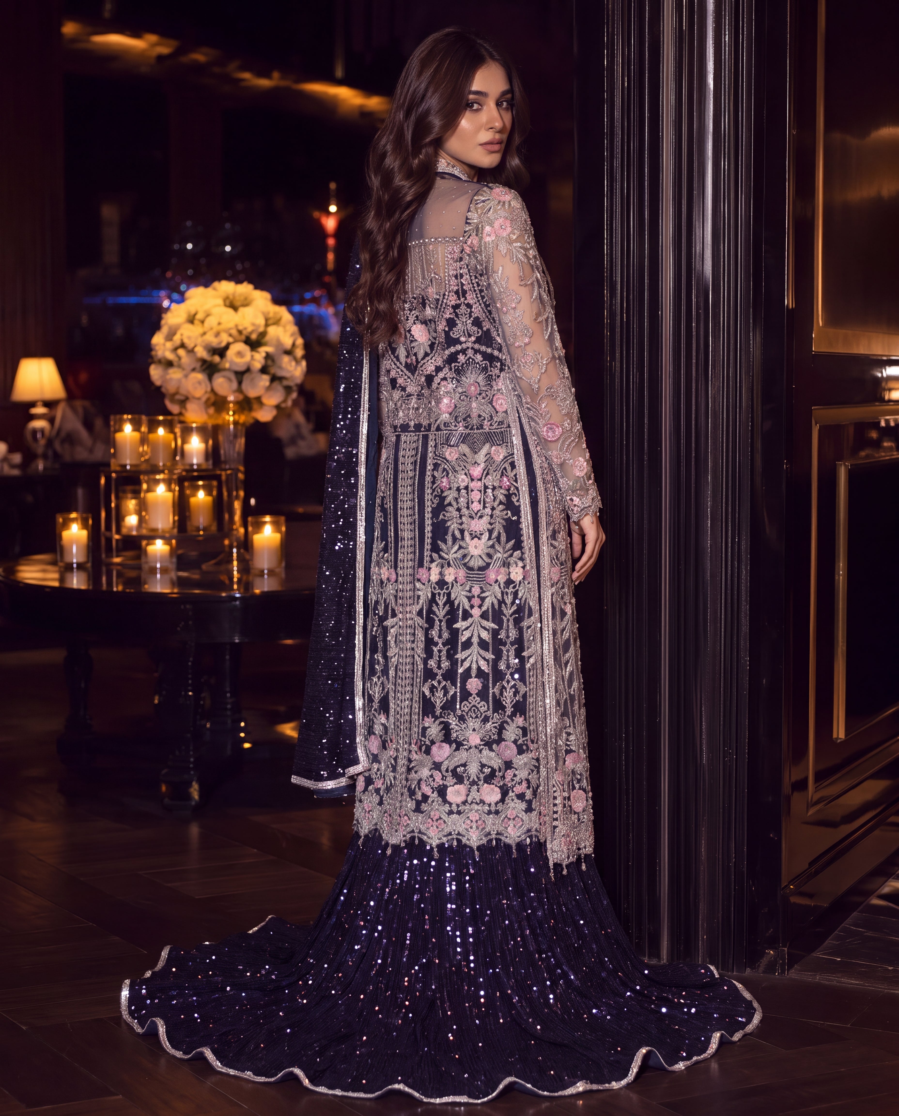 The Midnight Eclipse Fusion Lehenga Saree