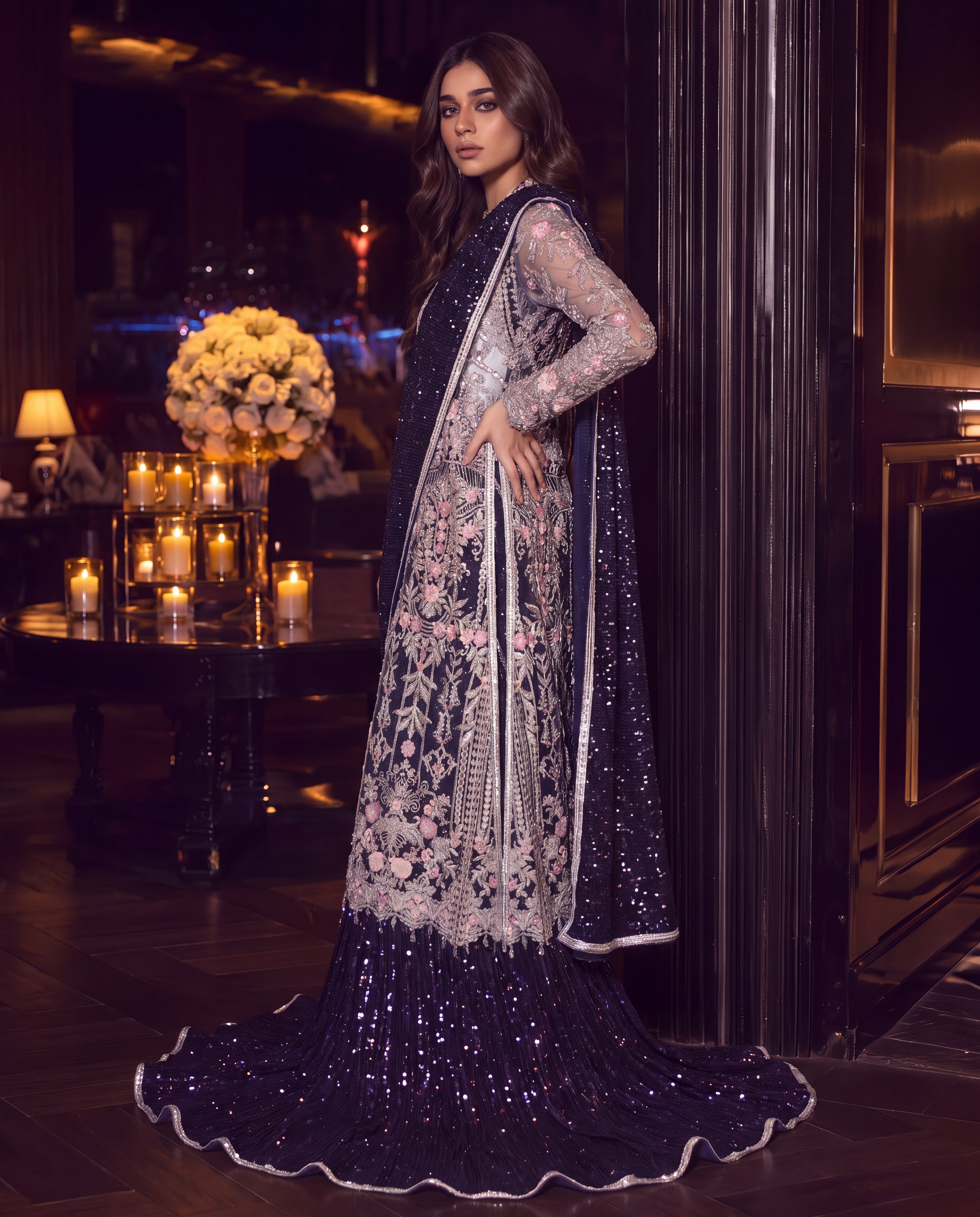 The Midnight Eclipse Fusion Lehenga Saree