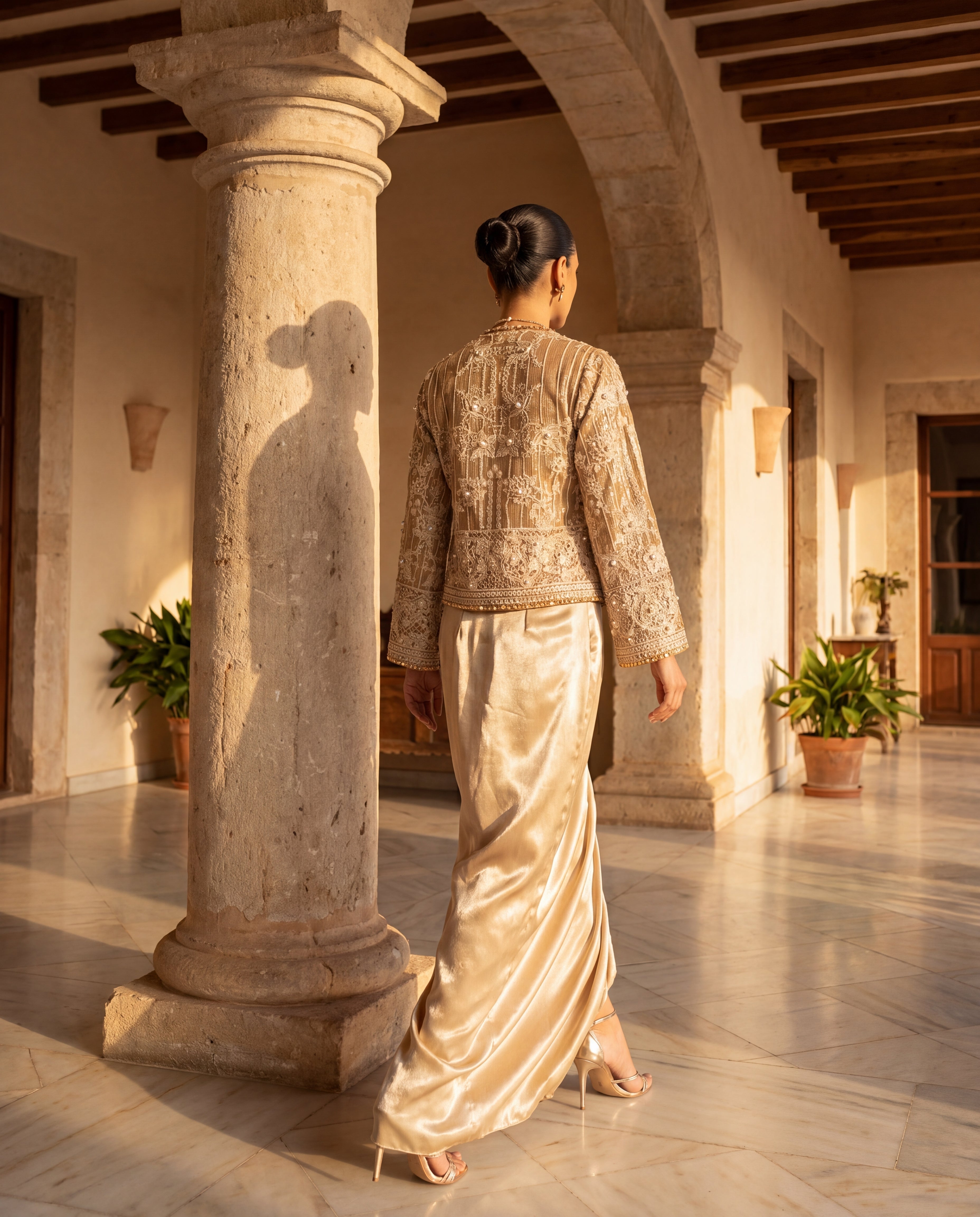 The Gilded Amber Organza Jacket & Pleated Skirt Set