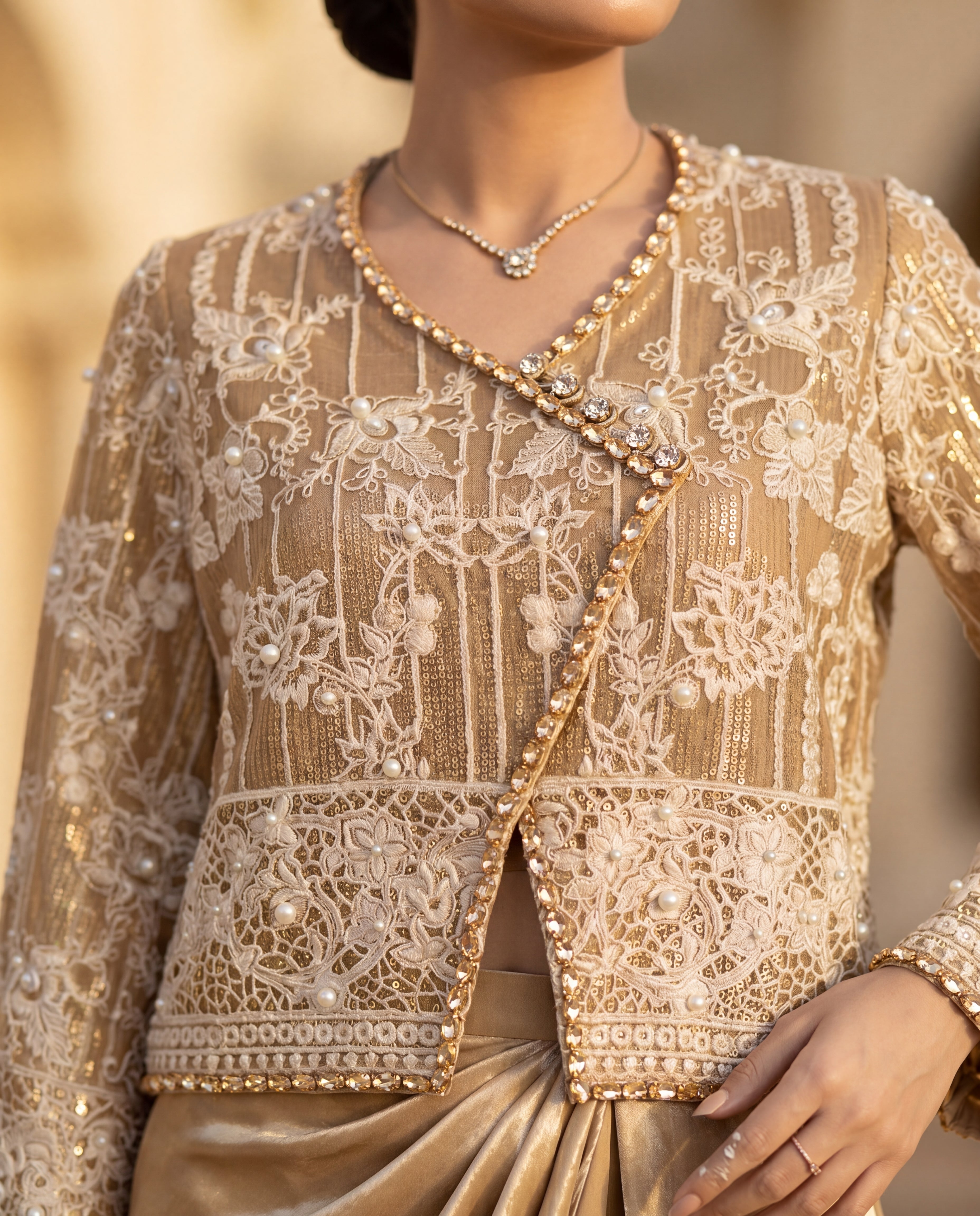 The Gilded Amber Organza Jacket & Pleated Skirt Set