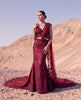 Unstitched Deep Ruby Floral Embroidered Skirt Saree