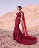 Unstitched Deep Ruby Floral Embroidered Skirt Saree