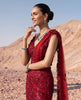 Unstitched Deep Ruby Floral Embroidered Skirt Saree