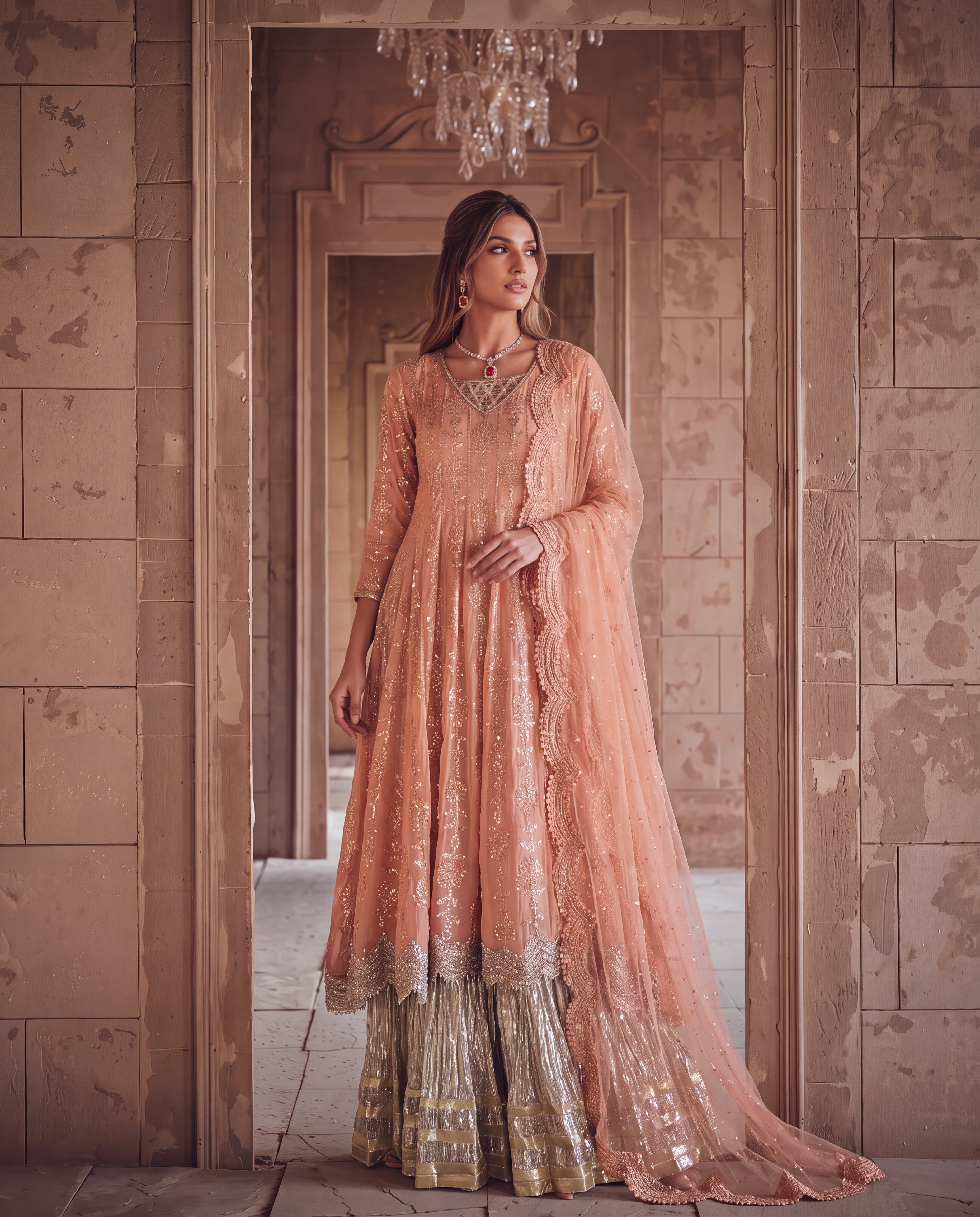 Peach Royale Anarkali