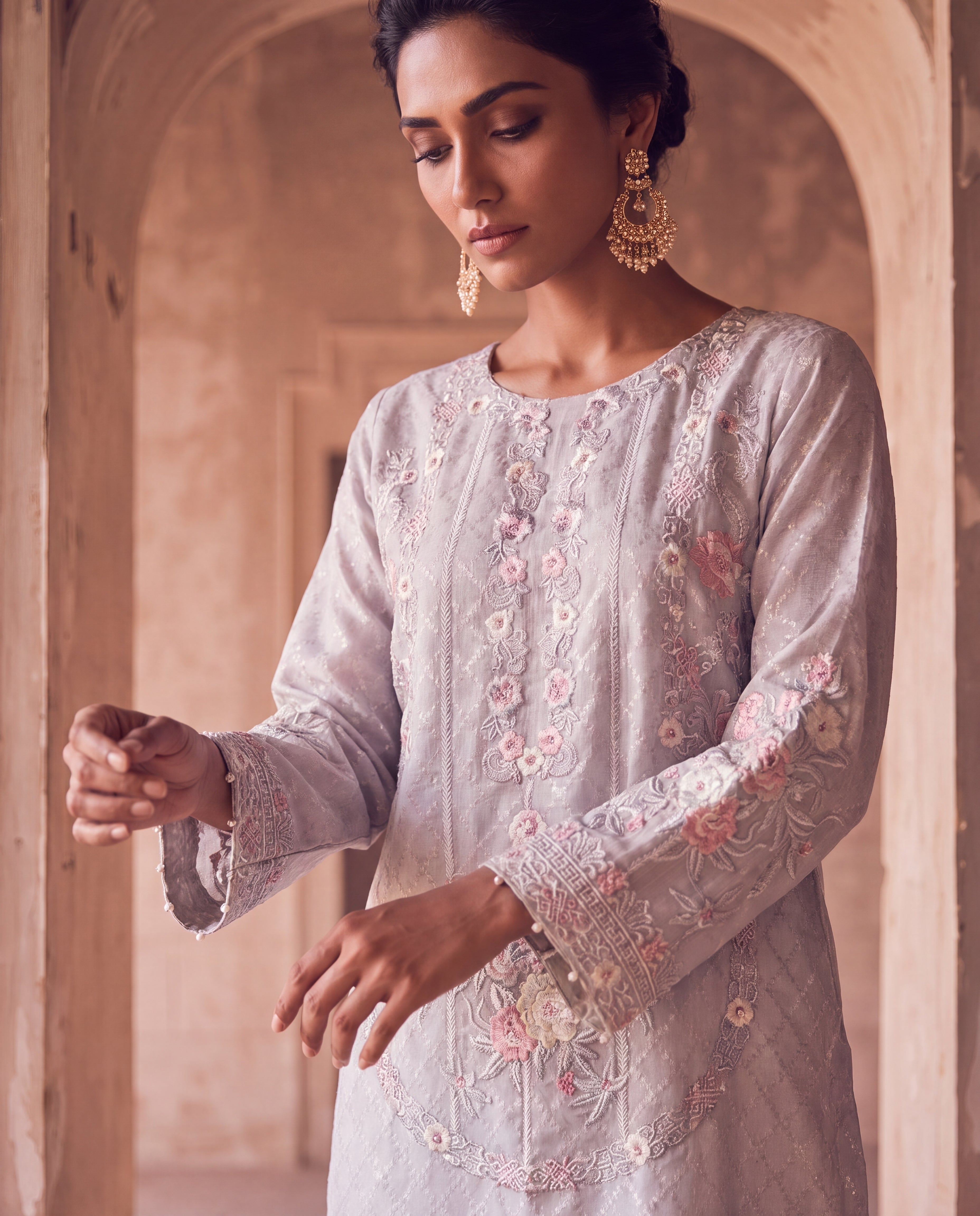 Elegant Pastel Floral Kurta Set