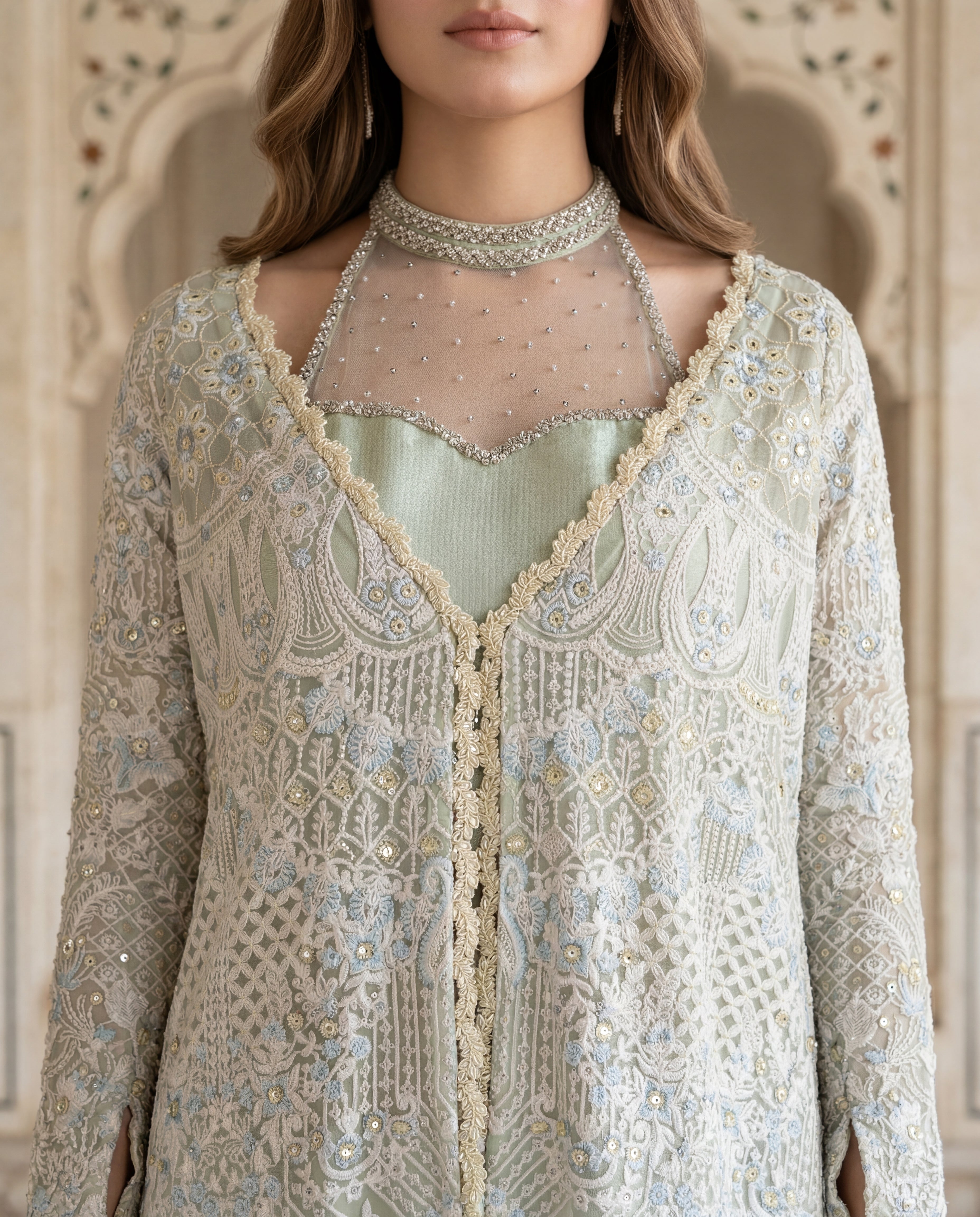 Unstitched Seraphina Mint Front Open Set