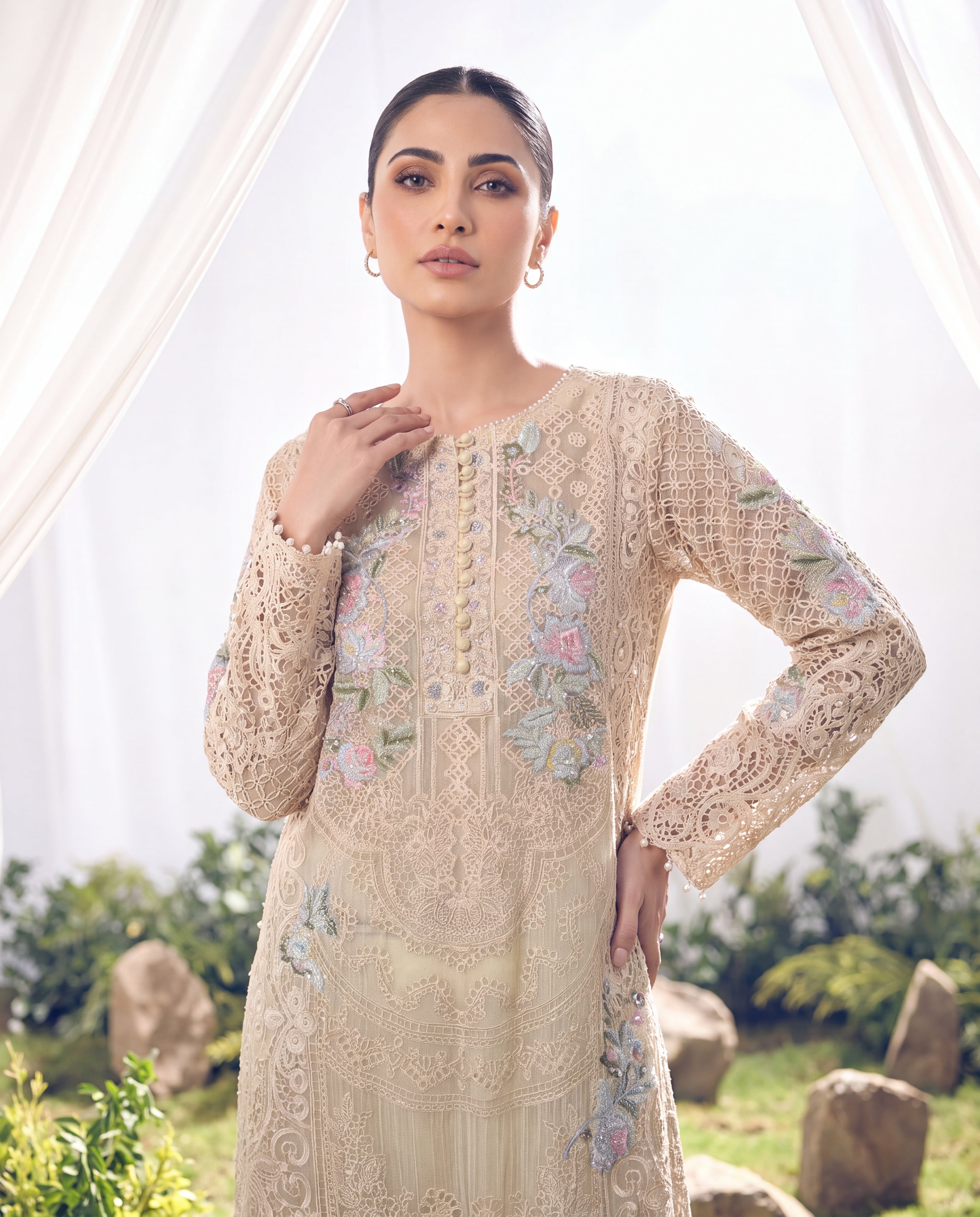 Ivory Whisper Floral Cutwork Ensemble