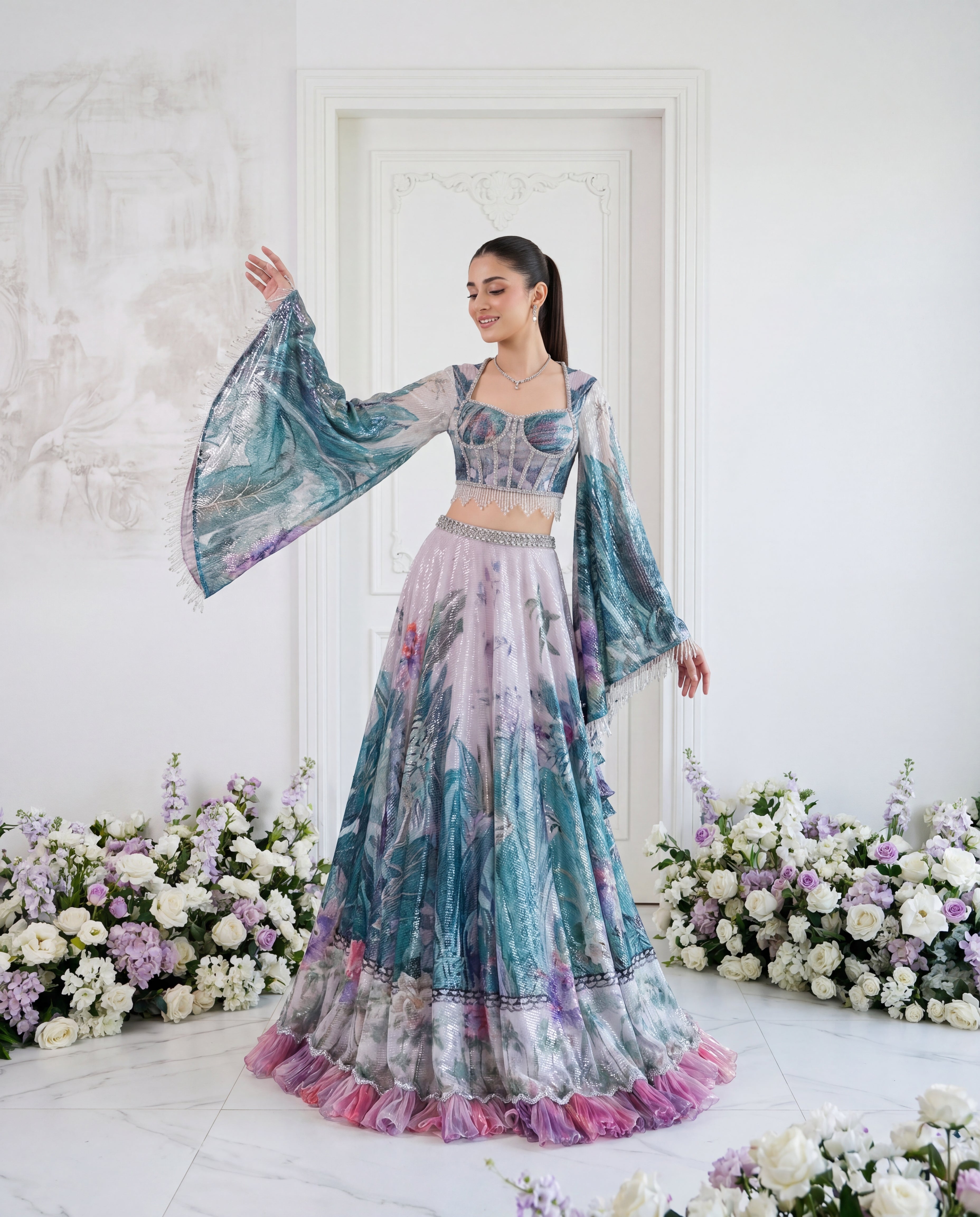 The Azure Orchid Corseted Lehenga Set